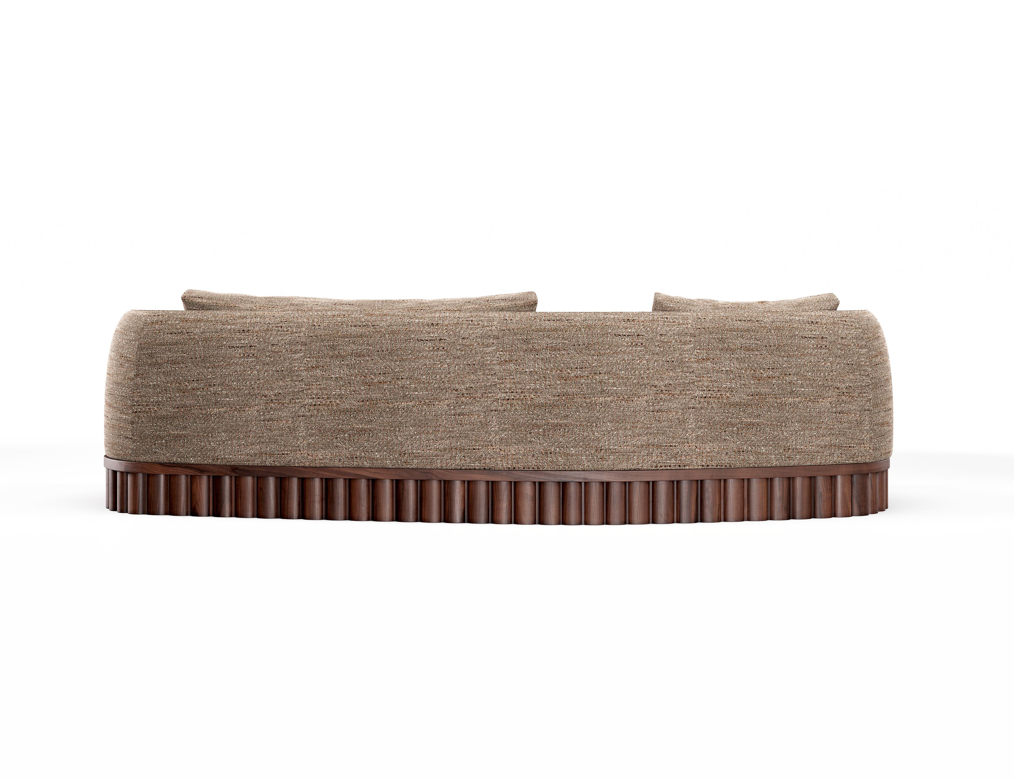 Contemporary Ripple Sofa – Angular Curved Silhouette with Carved Wood Base-Sidani Design For Sale