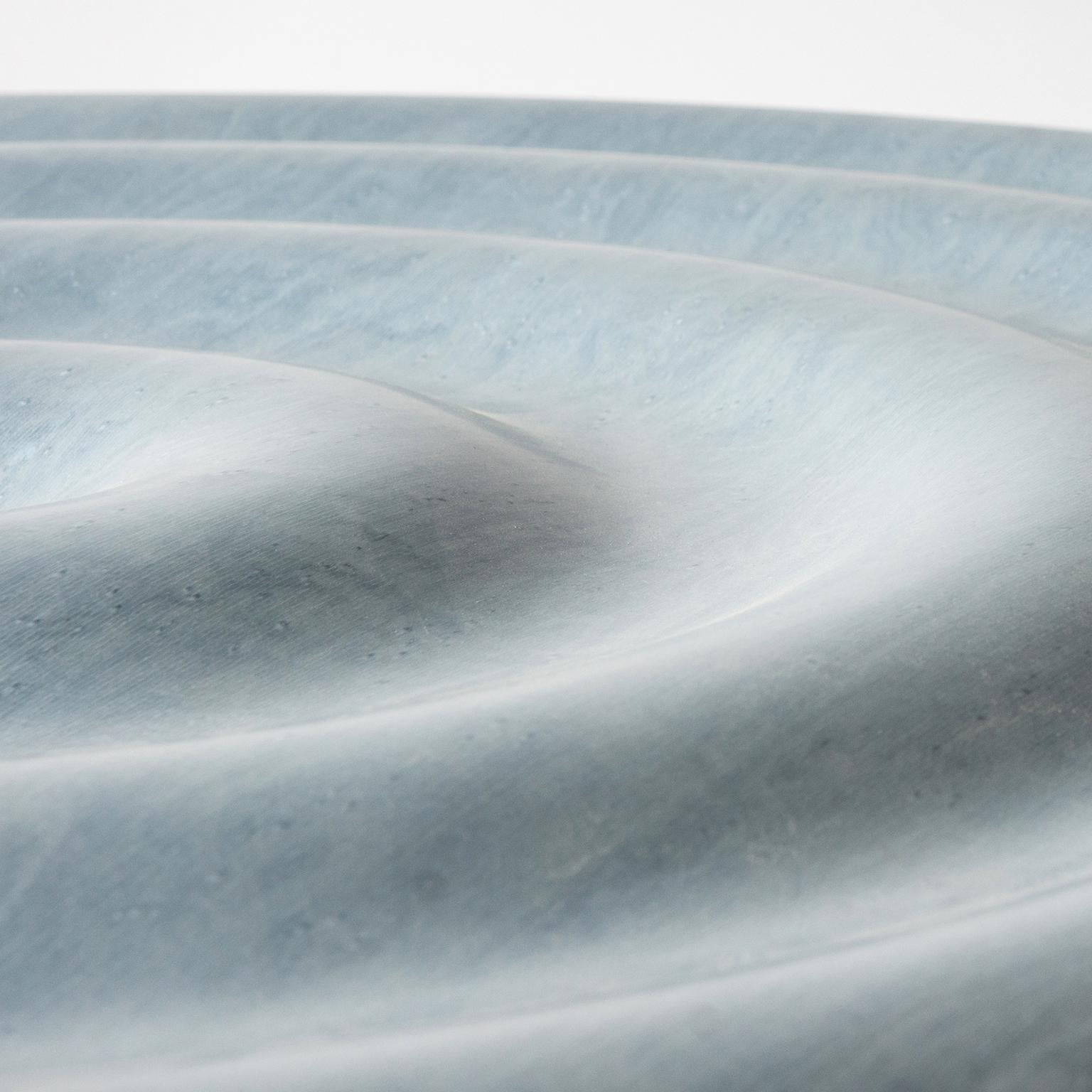 Rippled Coffee Table in Light Blue Bird's-Eye Maple with glass top For Sale 2