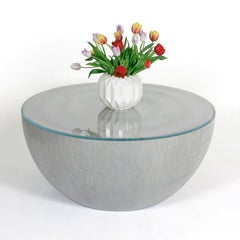 Rippled Coffee Table in Light Blue Bird's-Eye Maple with glass top