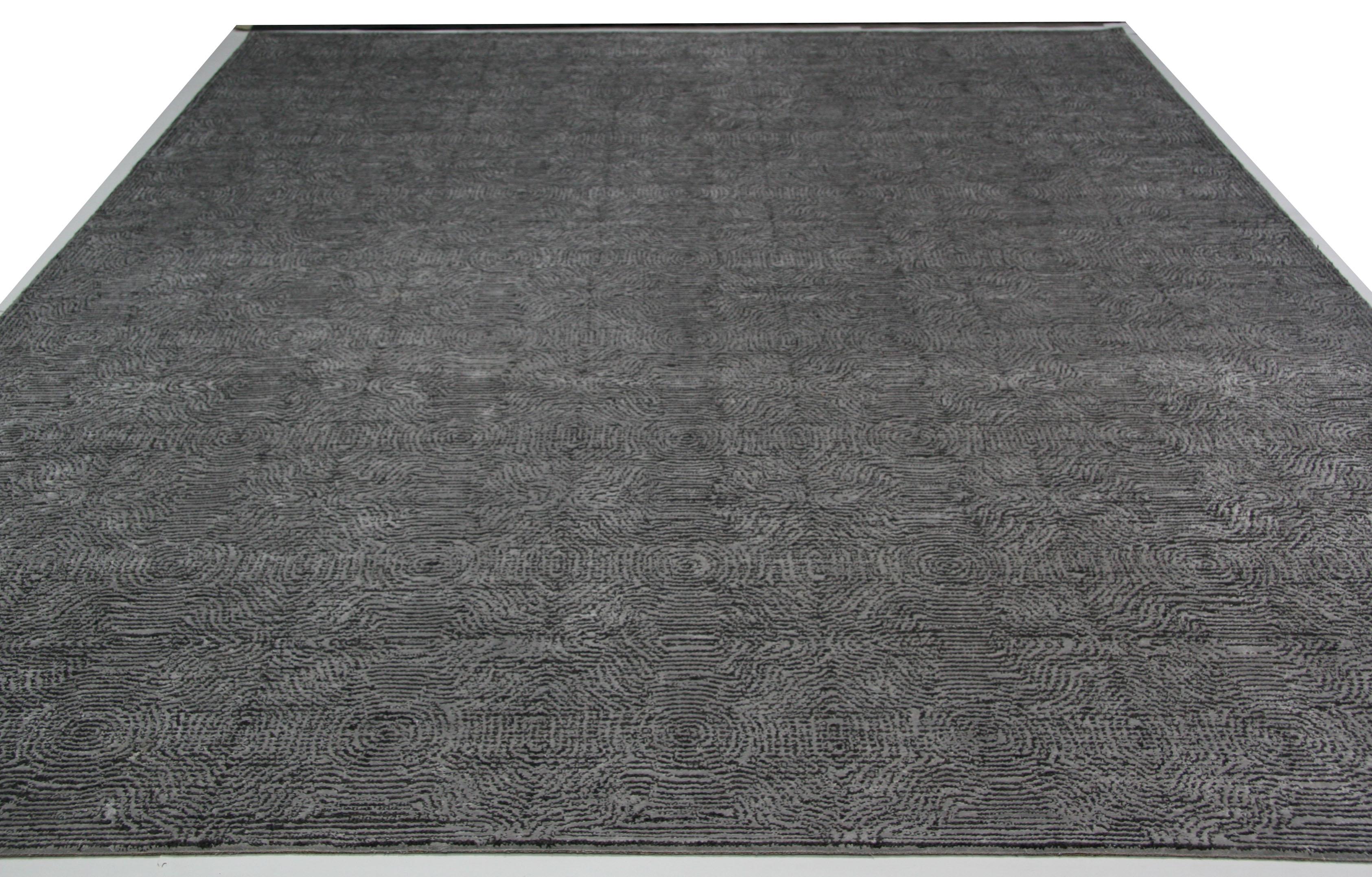 Ripples Handgetufteter Teppich in Schwarz und Grau (Handgefertigt) im Angebot