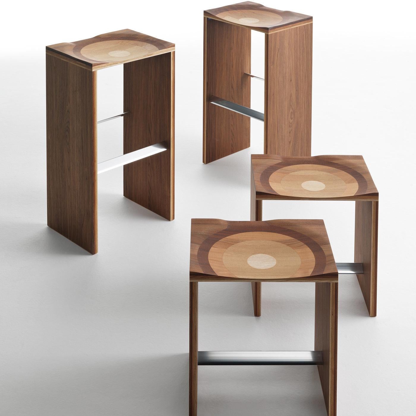 Aluminum Ripples Small Wood Stool by Toyo Ito For Sale