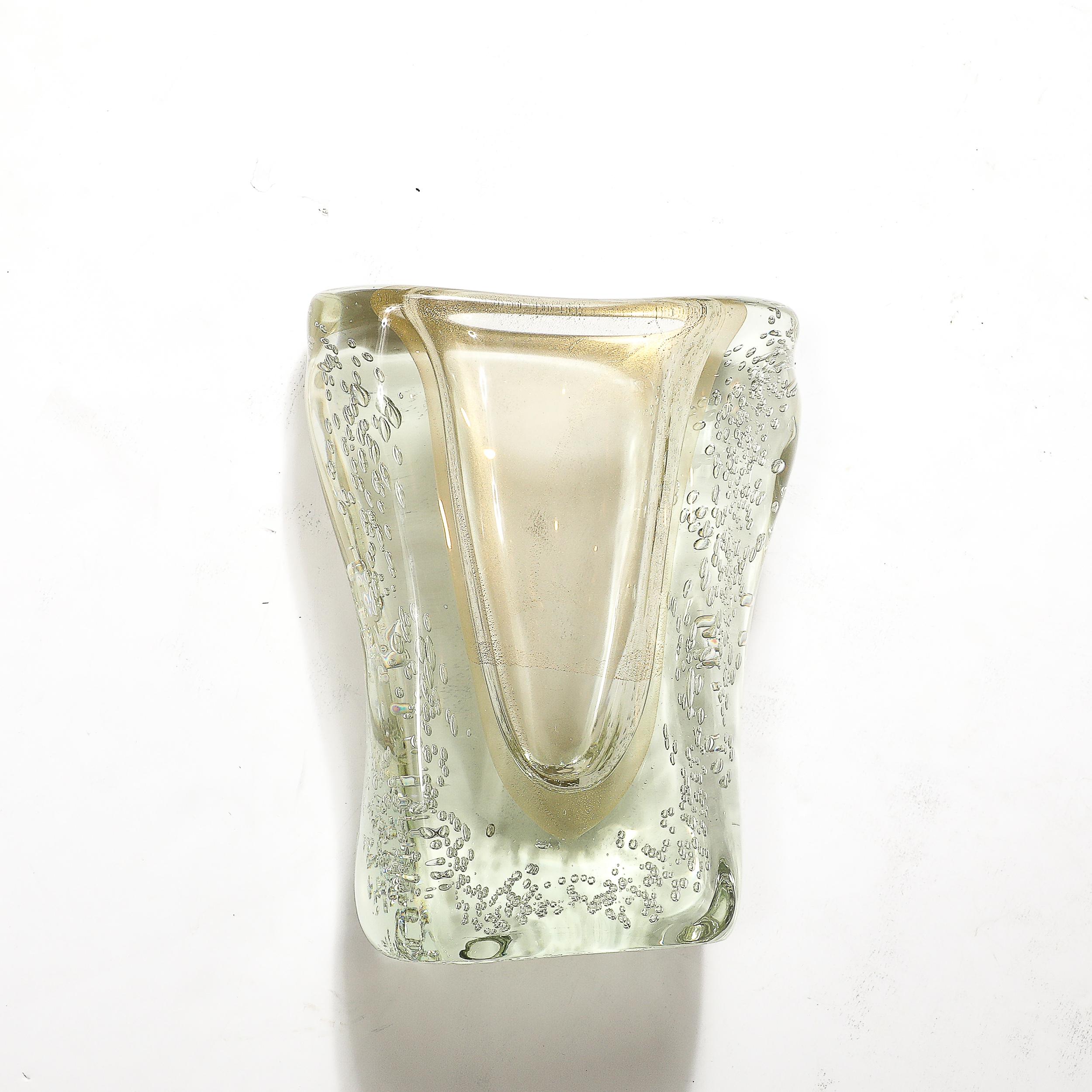 Rippling Bone Form mundgeblasenem Murano Glas Vase W / Bullicante & Gold Flecken im Angebot 11