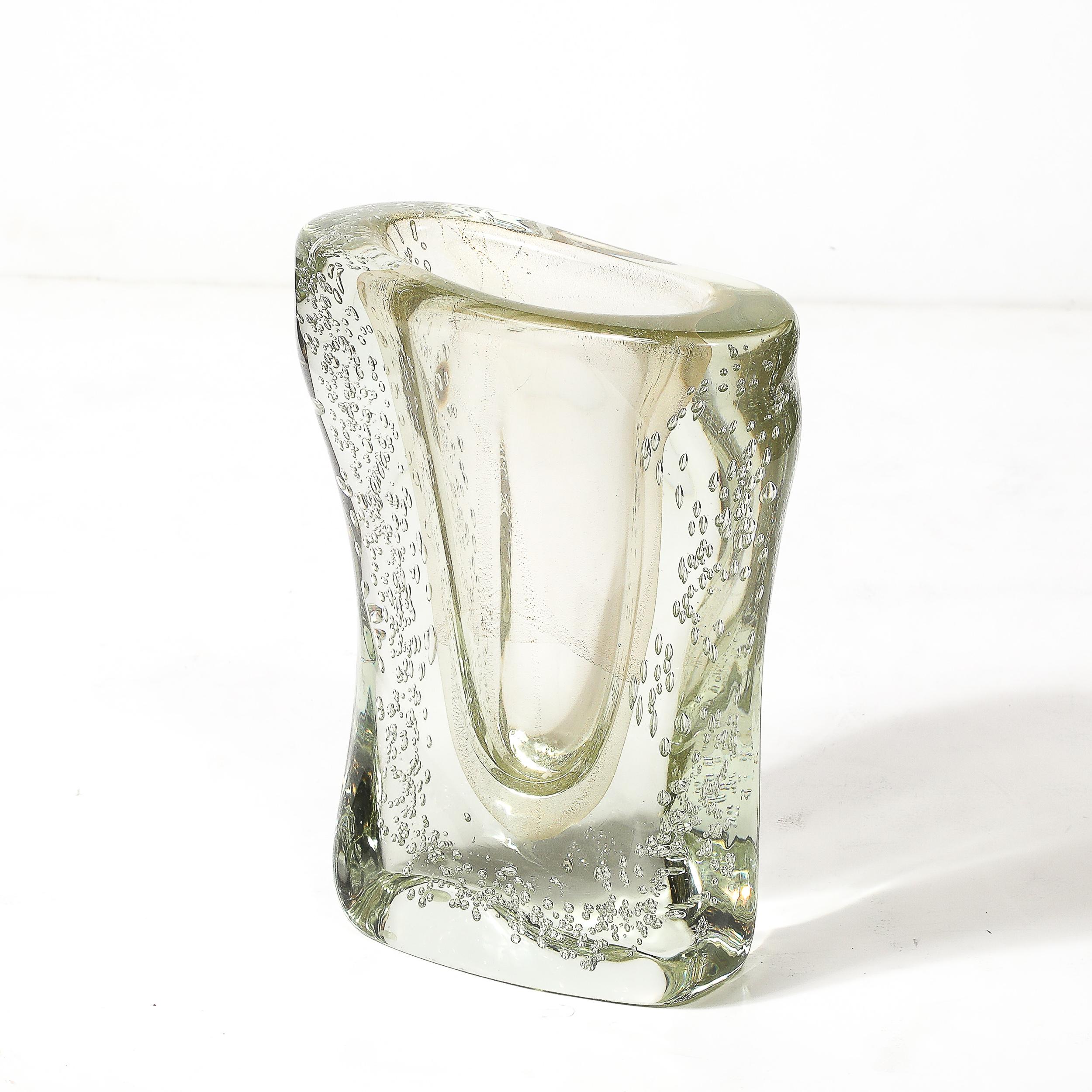 Rippling Bone Form mundgeblasenem Murano Glas Vase W / Bullicante & Gold Flecken im Zustand „Hervorragend“ im Angebot in New York, NY