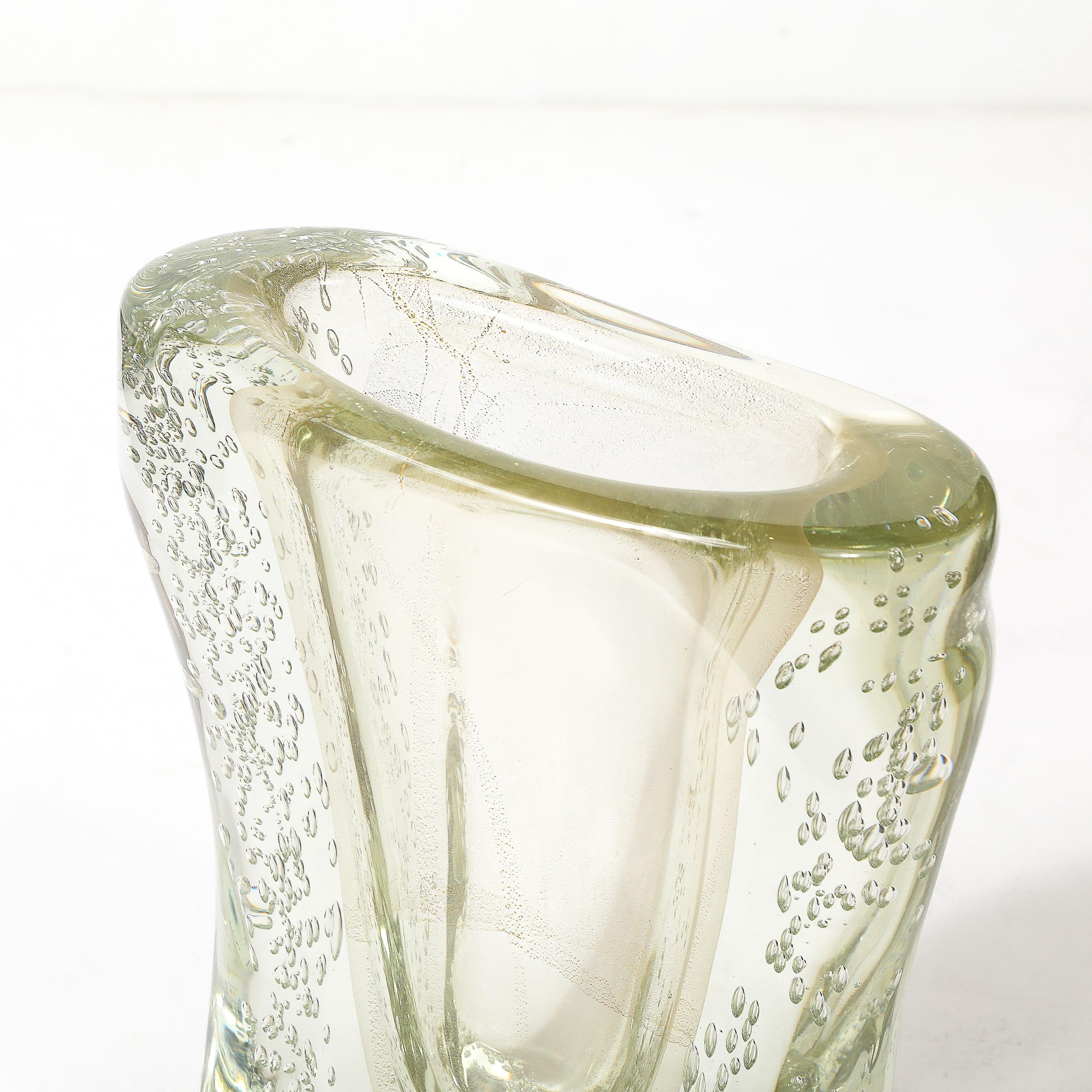 Rippling Bone Form mundgeblasenem Murano Glas Vase W / Bullicante & Gold Flecken im Angebot 1