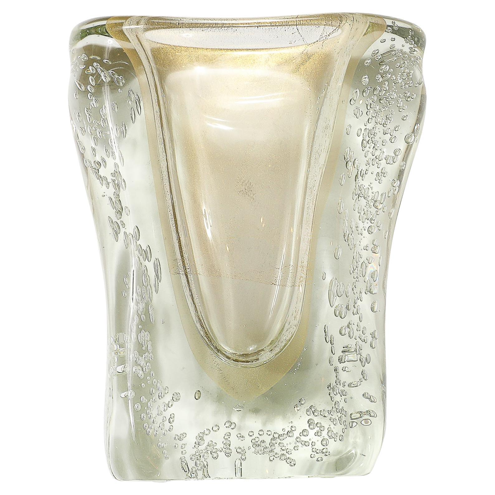 Rippling Bone Form mundgeblasenem Murano Glas Vase W / Bullicante & Gold Flecken im Angebot