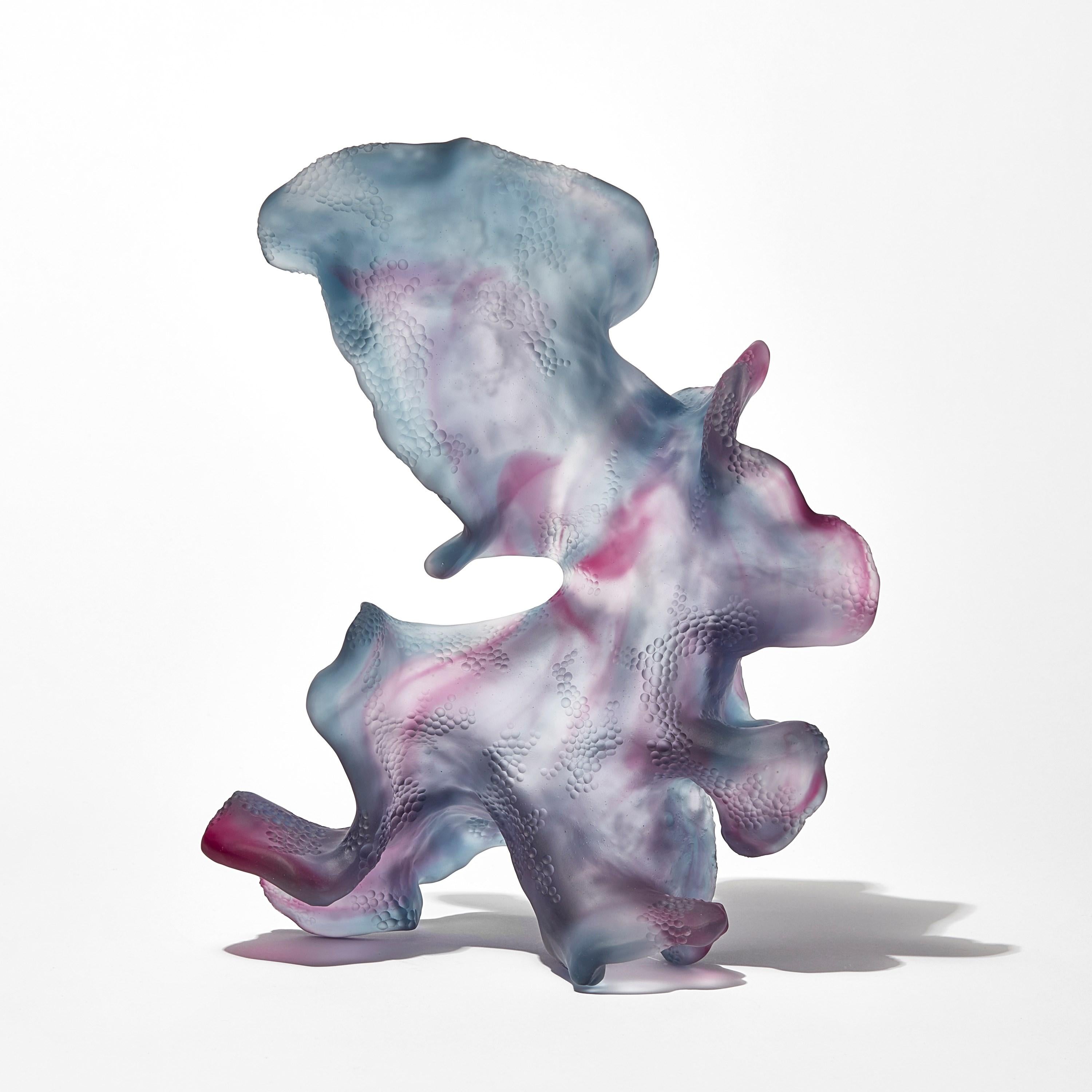 British Rippling Transformation, steel blue & pink cast glass artwork by Monette Larsen For Sale