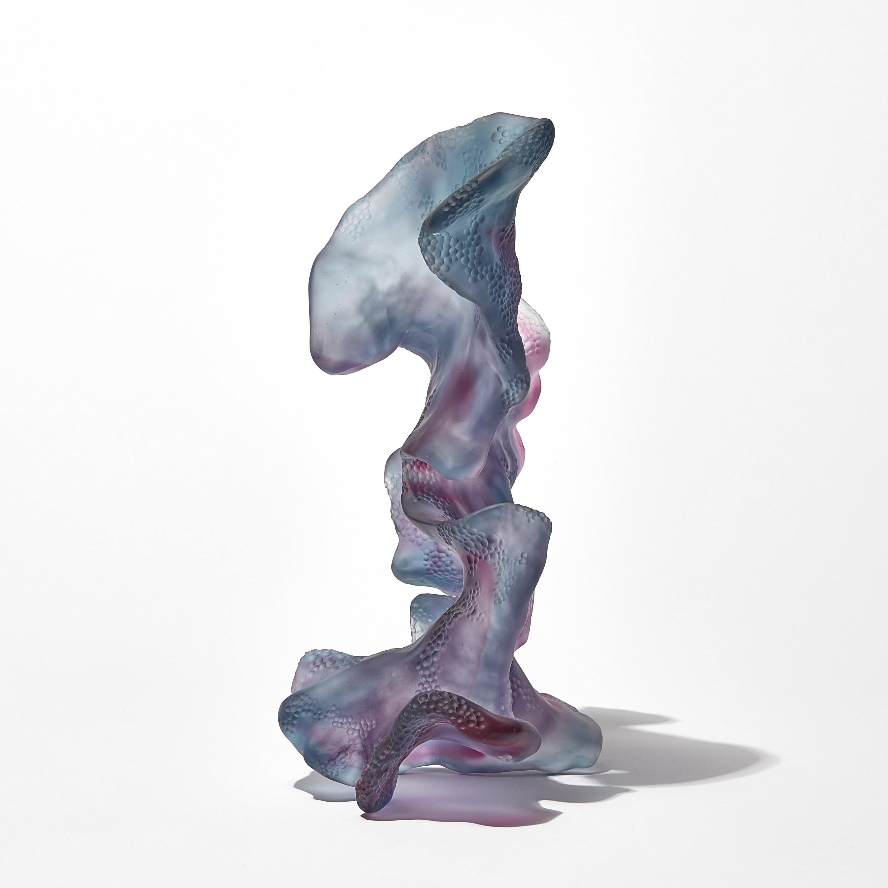 Cast Rippling Transformation, steel blue & pink cast glass artwork by Monette Larsen For Sale