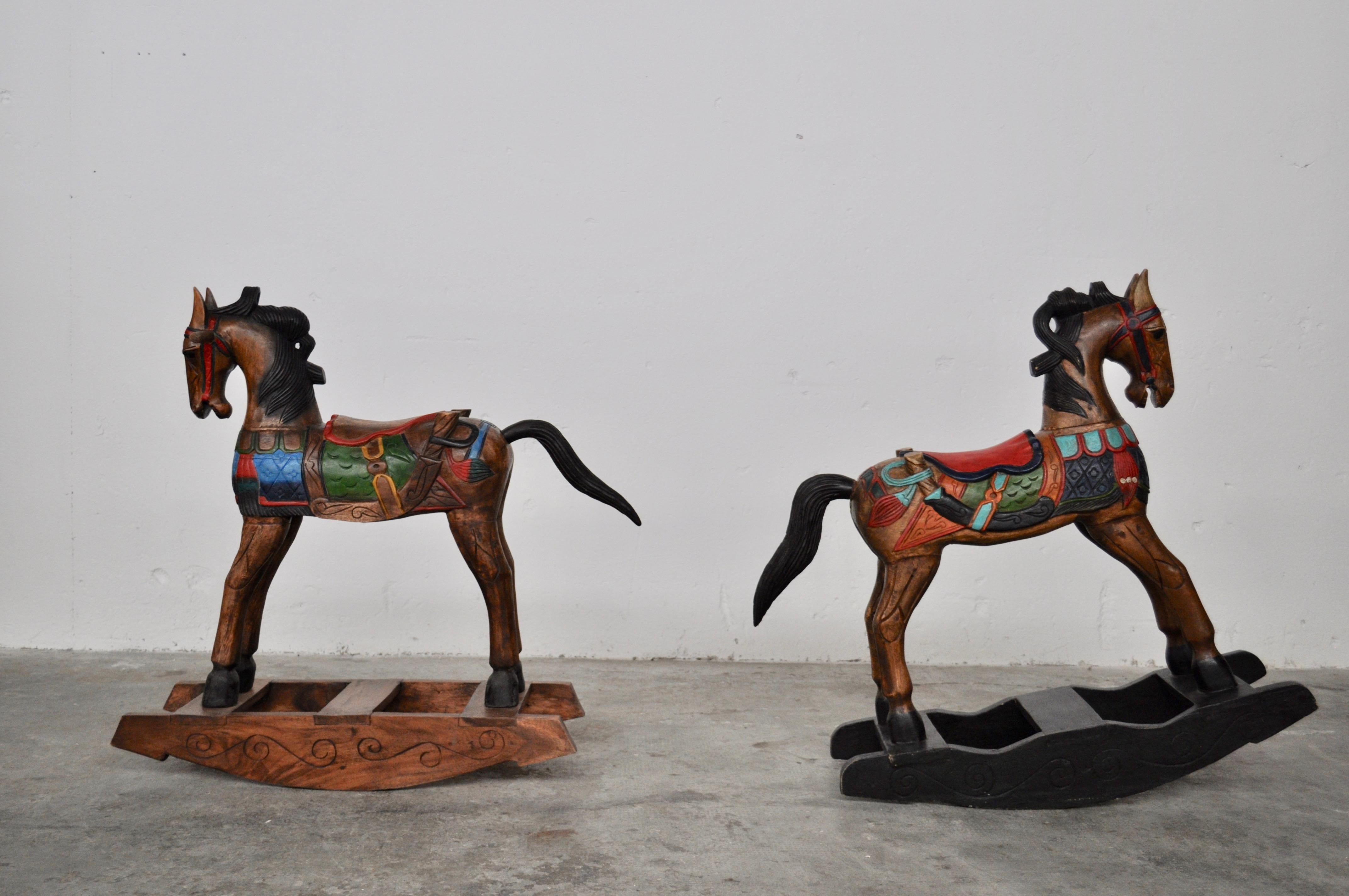 Reproduction of painted wood rocking horses, ethnic 1950s In Good Condition For Sale In Manzano, Friuli Venezia Giulia