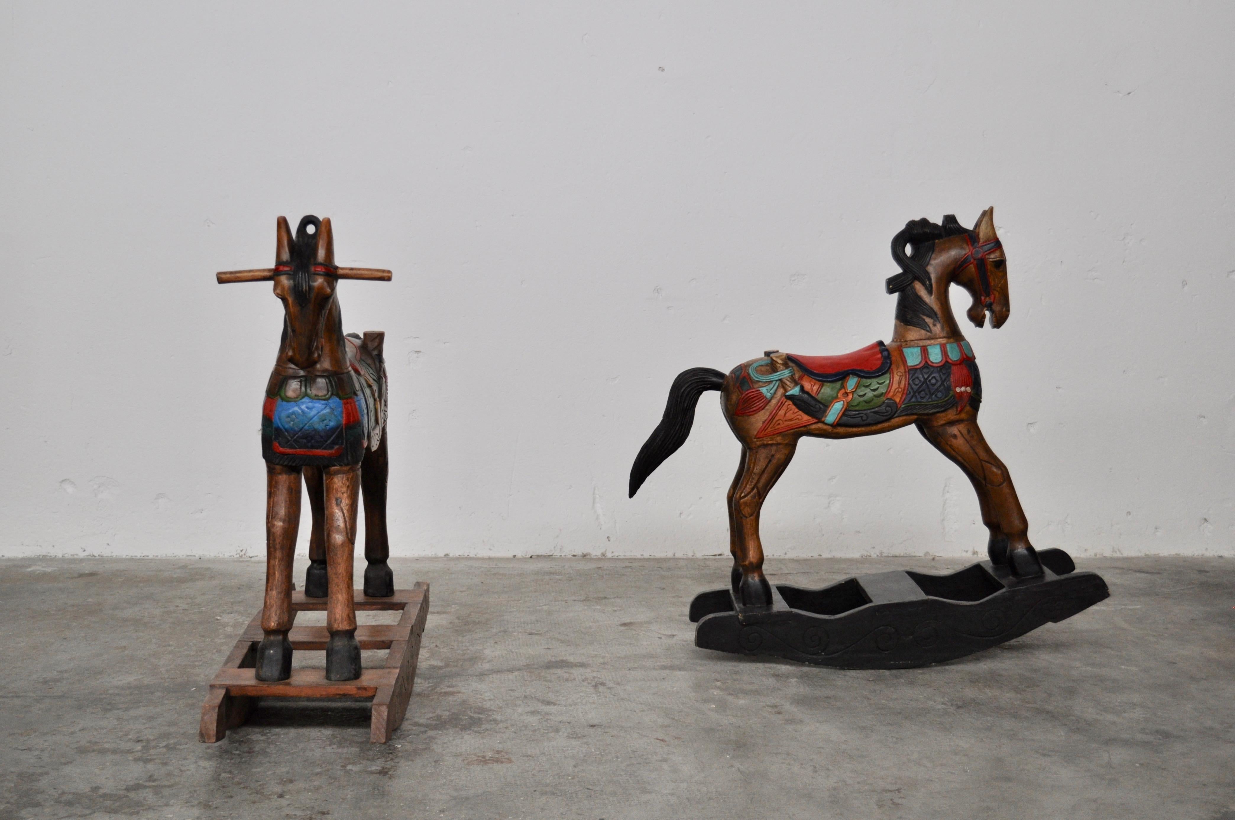 Mid-20th Century Reproduction of painted wood rocking horses, ethnic 1950s For Sale