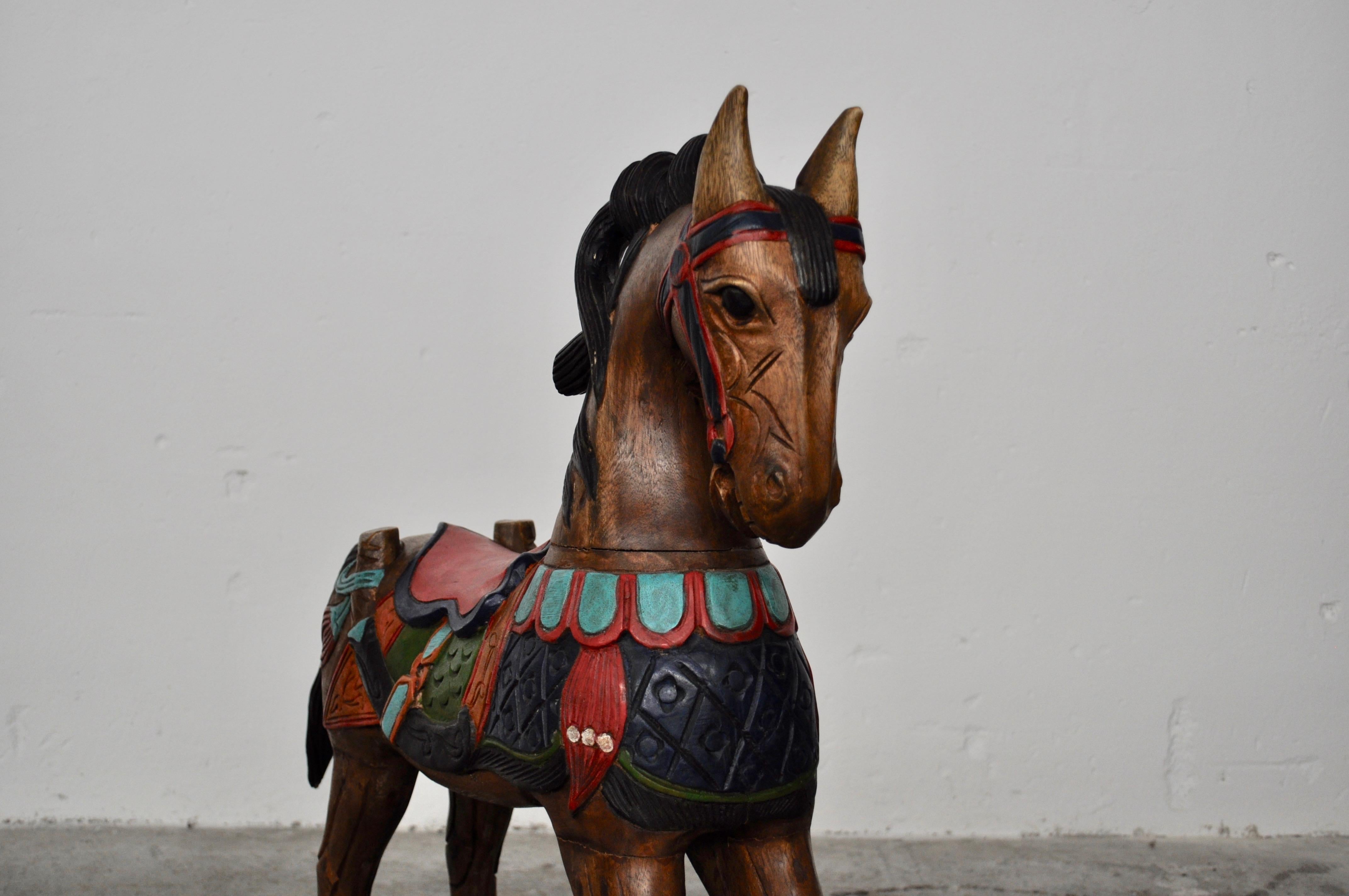 Wood Reproduction of painted wood rocking horses, ethnic 1950s For Sale