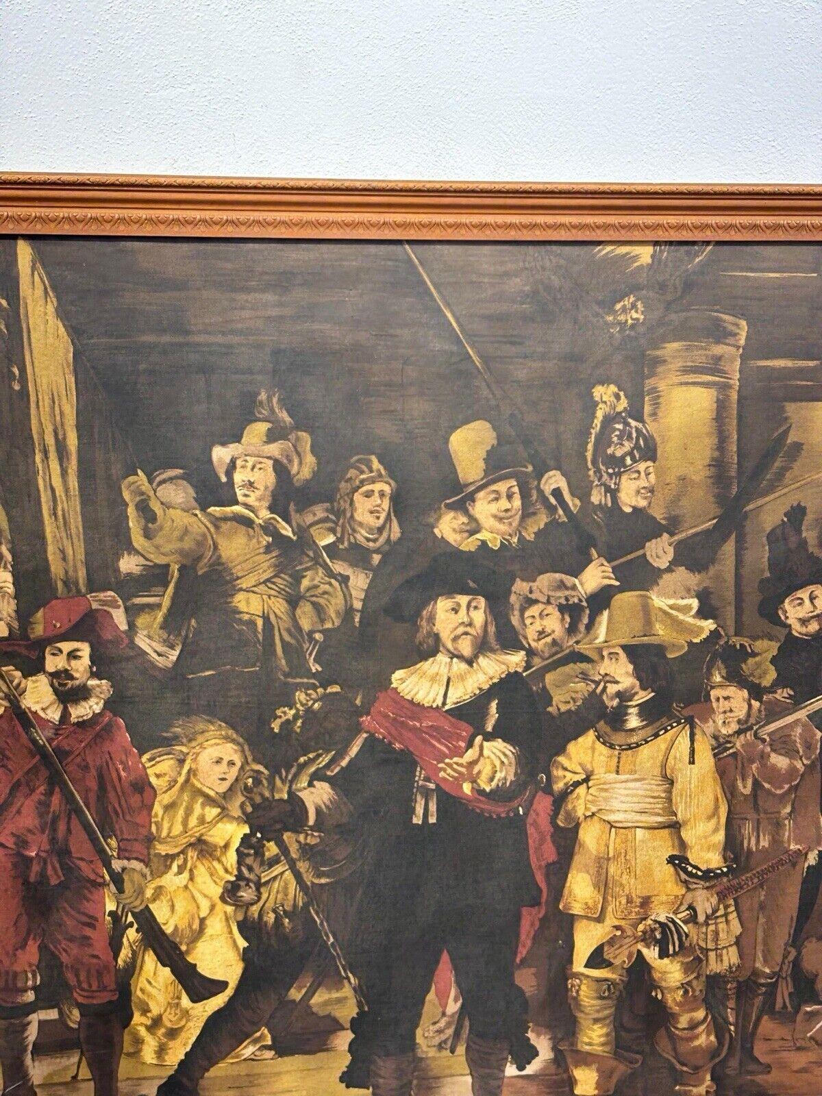 Reproducción de La ronda de noche de Rembrandt, técnica mixta sobre lienzo Late 20th Century en venta