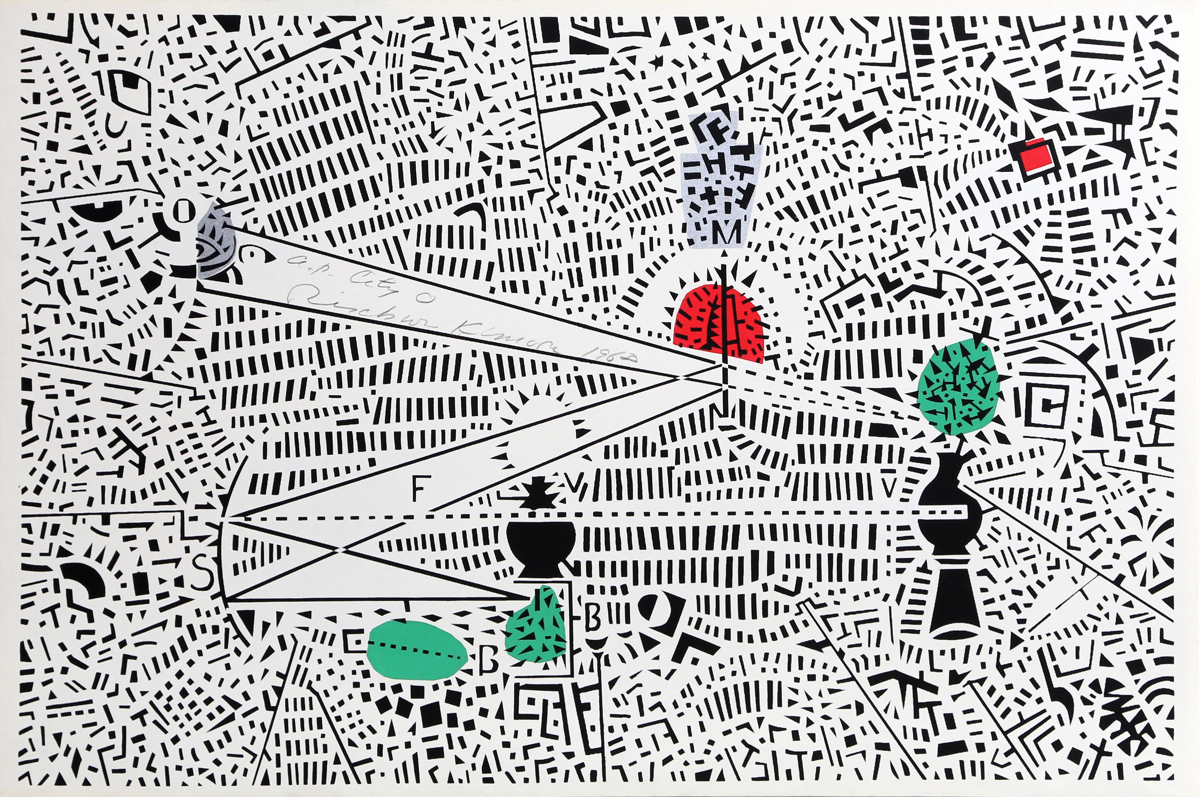 Artist: Risaburo Kimura, Japanese (1924 - )
Title: City 0
Year: 1968
Medium: Silkscreen, signed in pencil
Edition: AP
Size: 12.5 x 19 in. (31.75 x 48.26 cm)