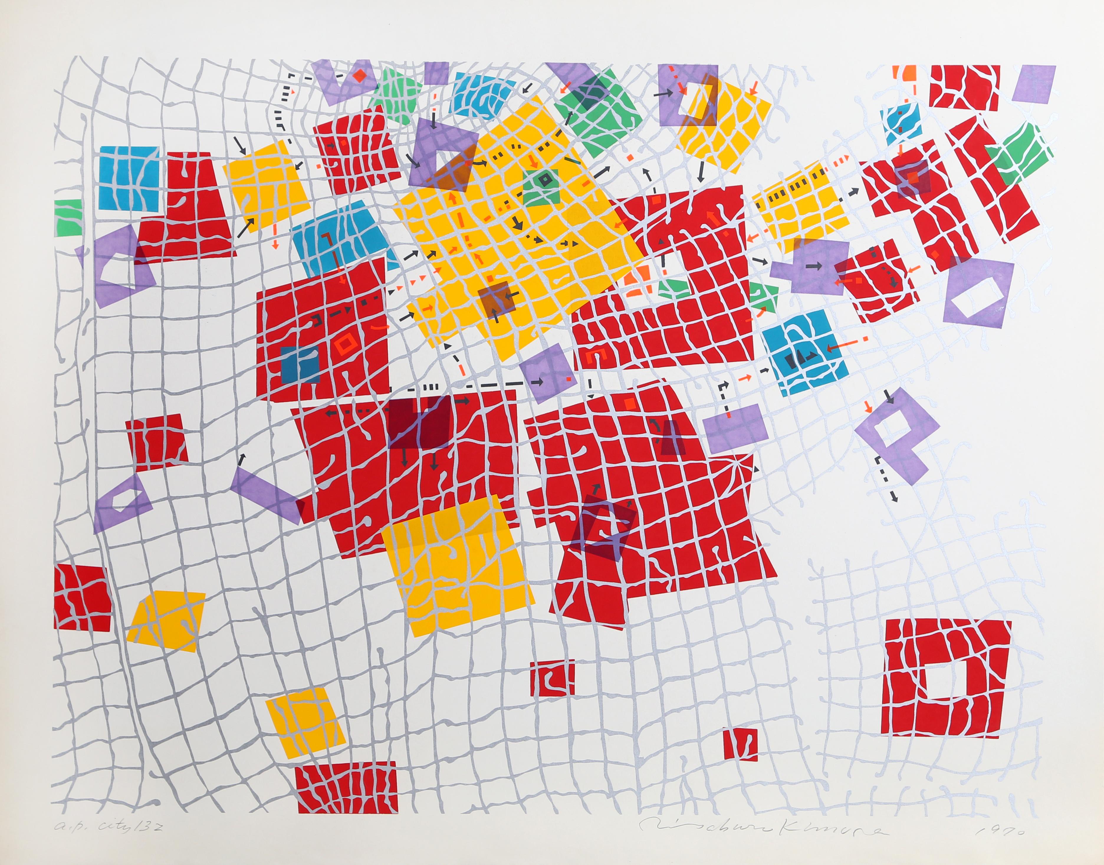 City 132, Geometric Serigraph by Risaburo Kimura