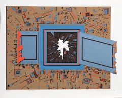 Ciudad 358, serigrafía abstracta geométrica de Risaburo Kimura