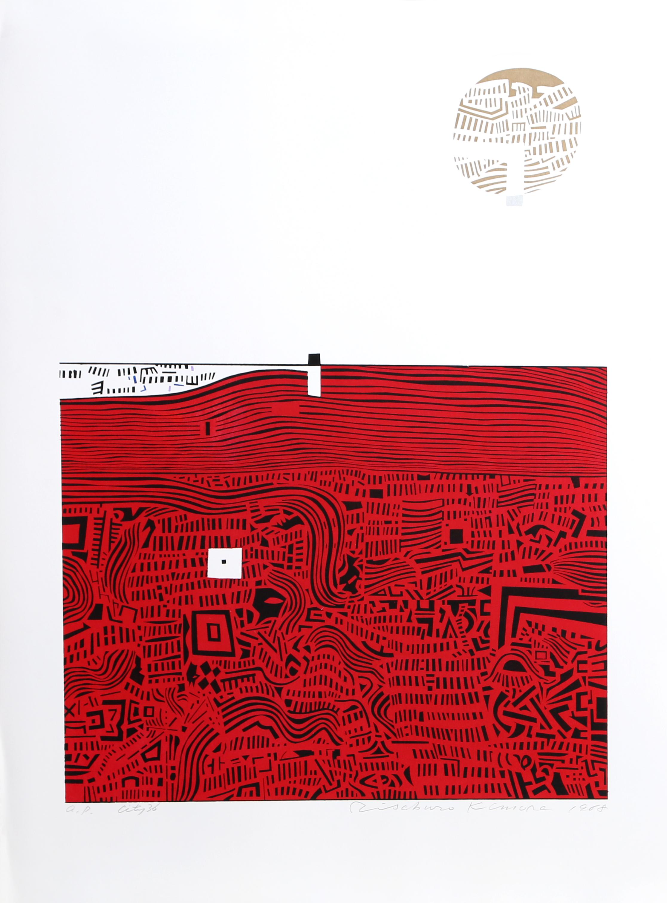Artista:  Risaburo Kimura, giapponese (1924 - )
Titolo:  Città 36
Anno:  1968
Media:  Serigrafia, firmata e titolata a matita
Edizione:  300
Dimensioni dell'immagine:  25 x 20 pollici
Dimensioni:  30  x 22 pollici (76,2  x 55,88 cm)