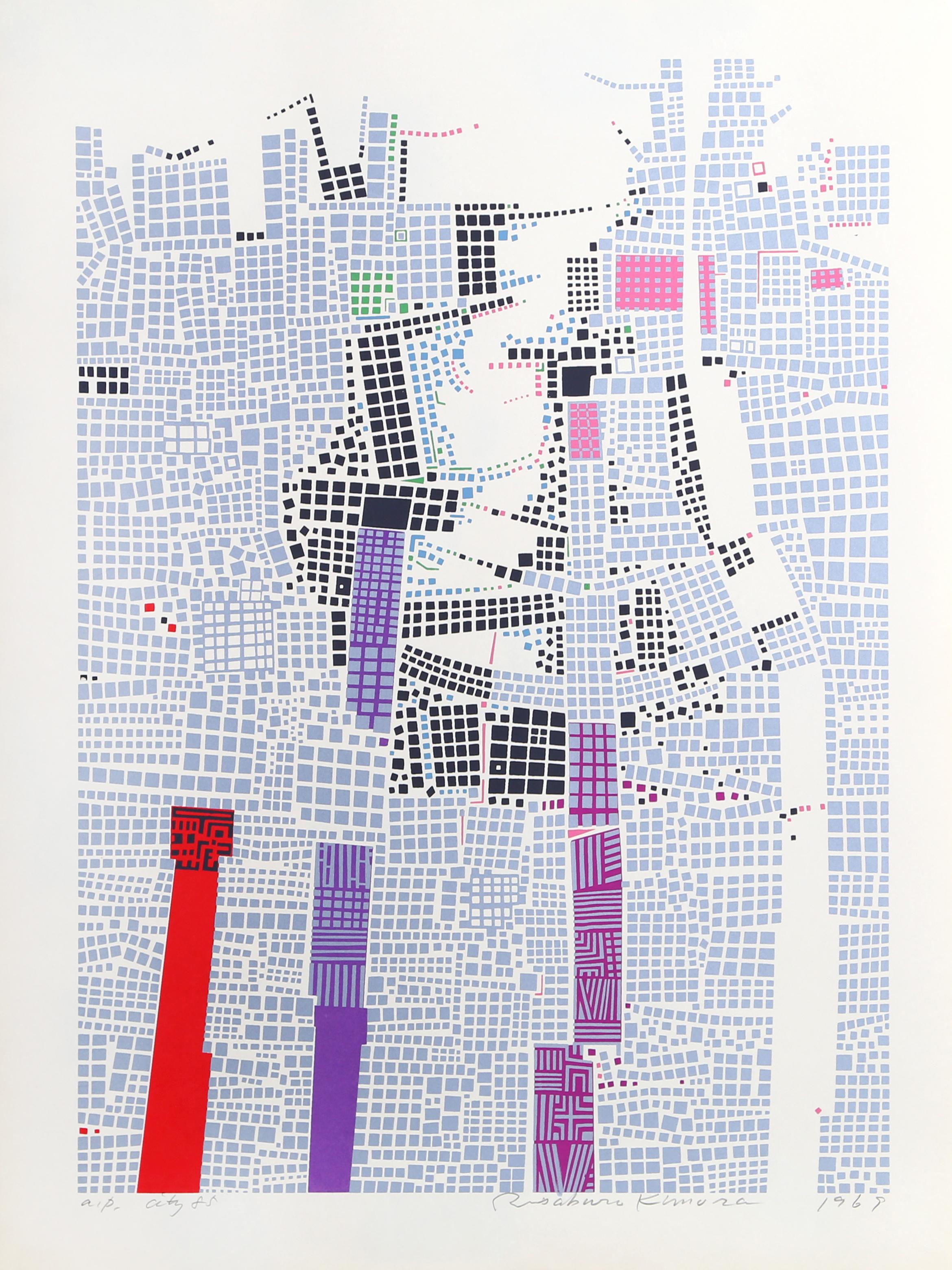 Artist: Risaburo Kimura, Japanese (1924 - )
Title: City 85
Year: 1969
Medium: Serigraph, signed and numbered in pencil
Edition: AP
Image Size: 25 x 20 inches
Size: 25 in. x 19 in. (63.5 cm x 48.26 cm)