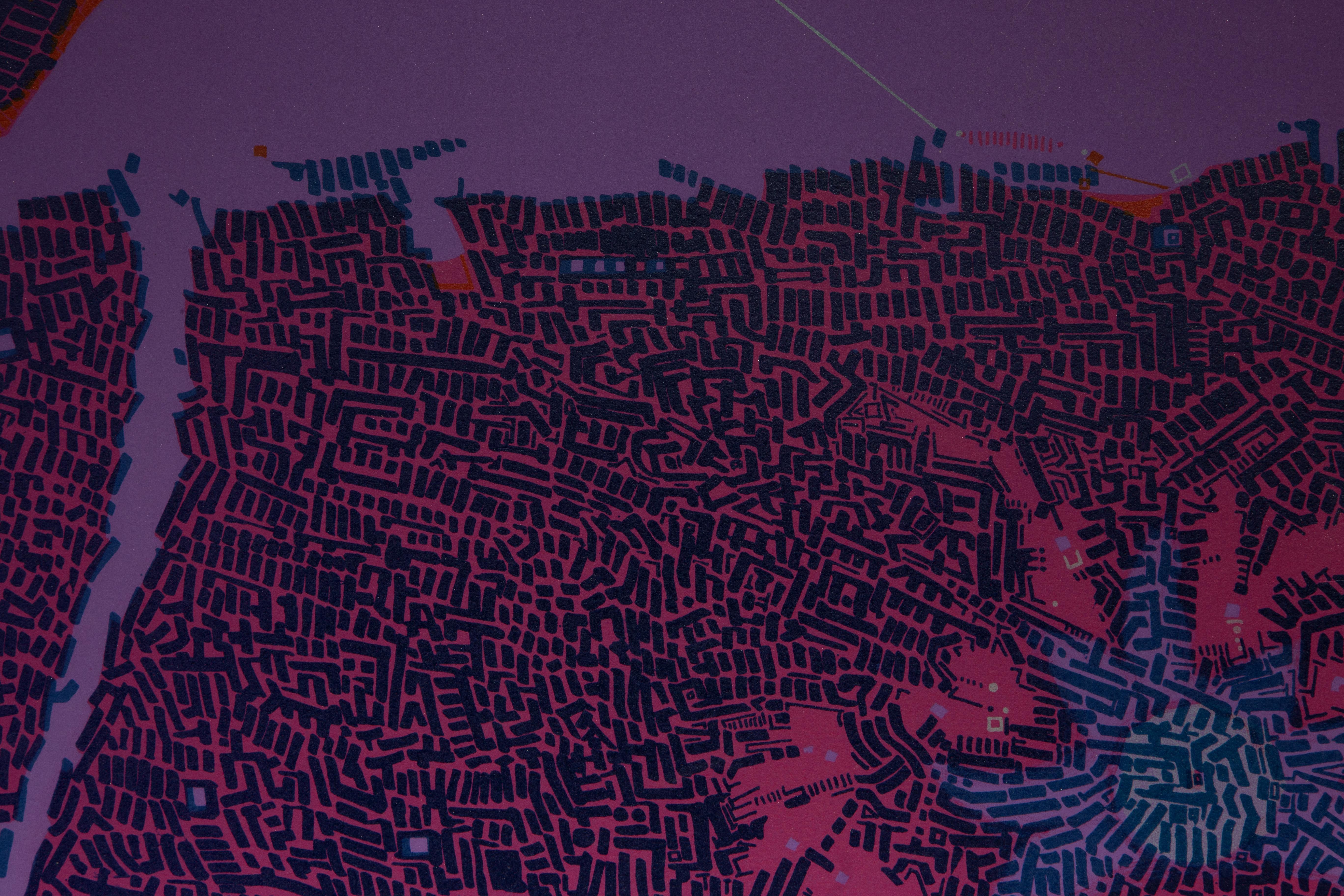 Night City, Abstract Geometric Screenprint by Risaburo Kimura For Sale 1