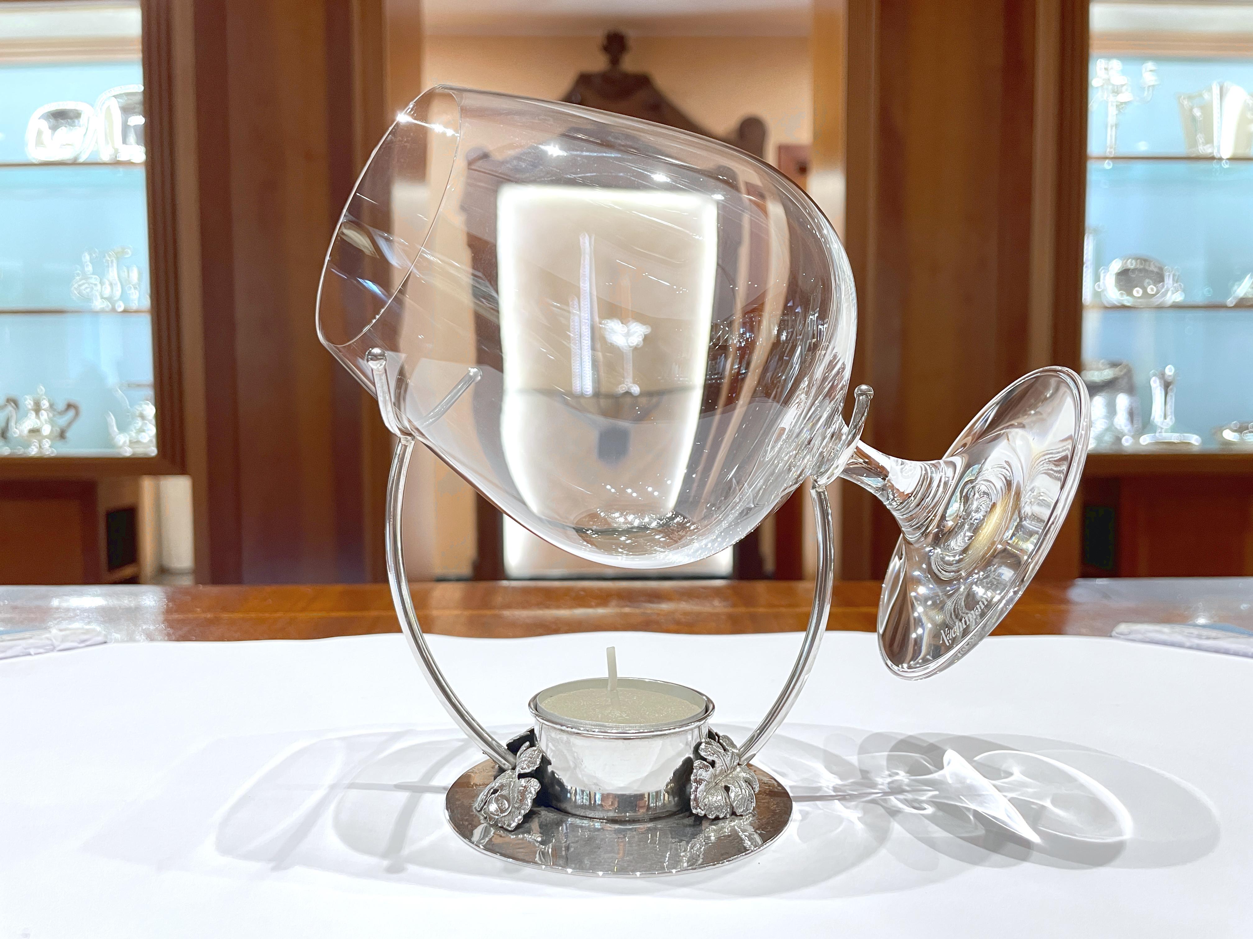 Contemporary Cognac and brandy heater in 925 sterling silver For Sale