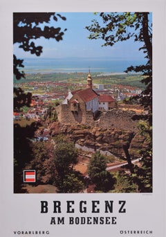 Österreich Bregenz am Bodensee Original-Vintage-Ski-Poster Risch Lau