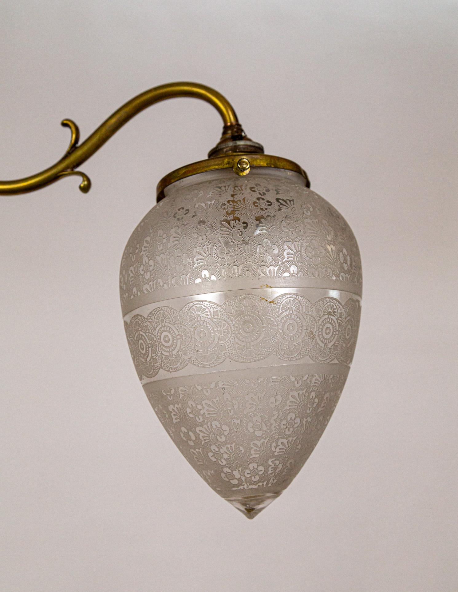 Early 20th Century Rise & Fall Chandelier w/ Decorative Torpedo Shades