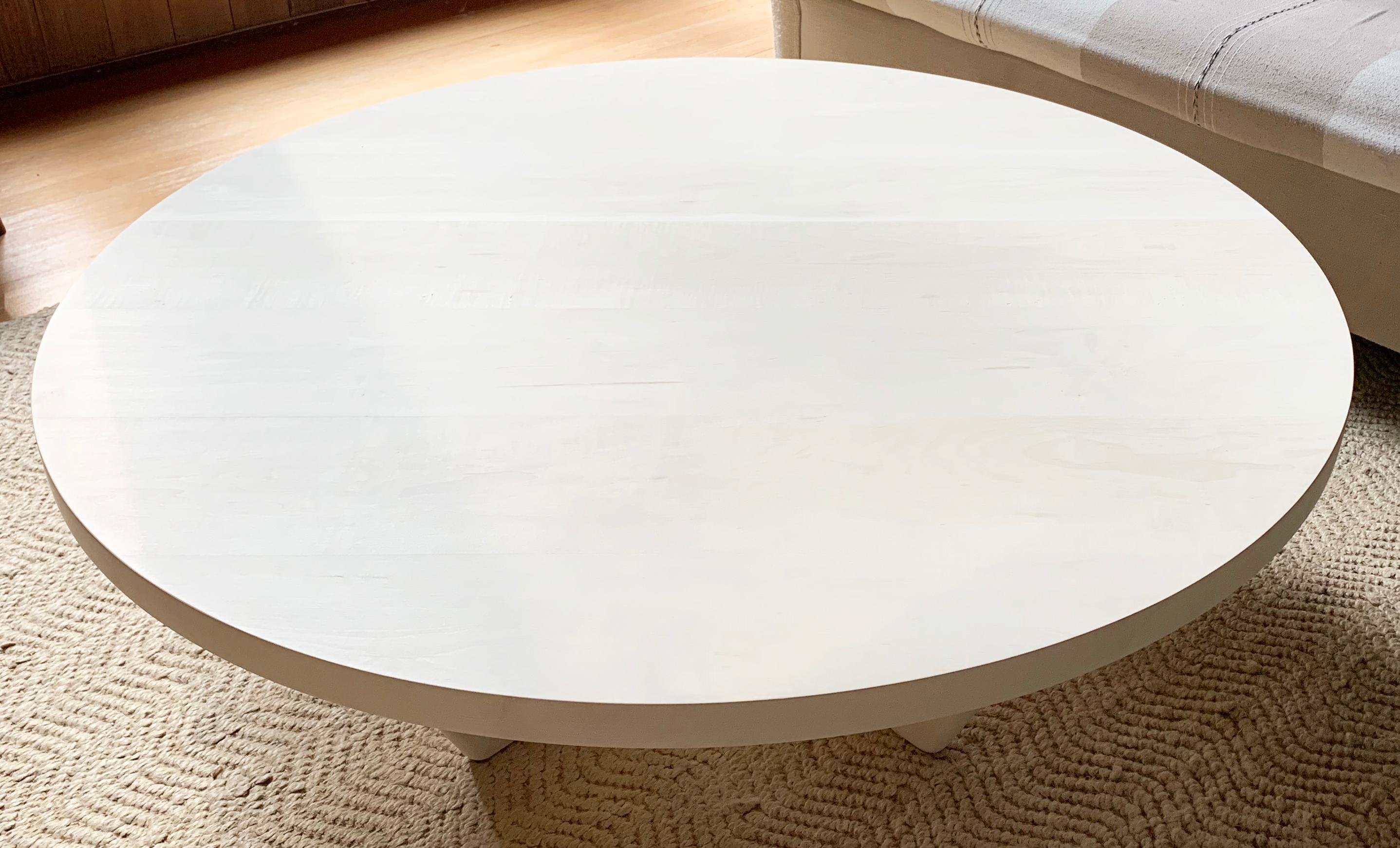 American Rise Modern Coffee Table in Bleached Maple with Sculpted Base For Sale