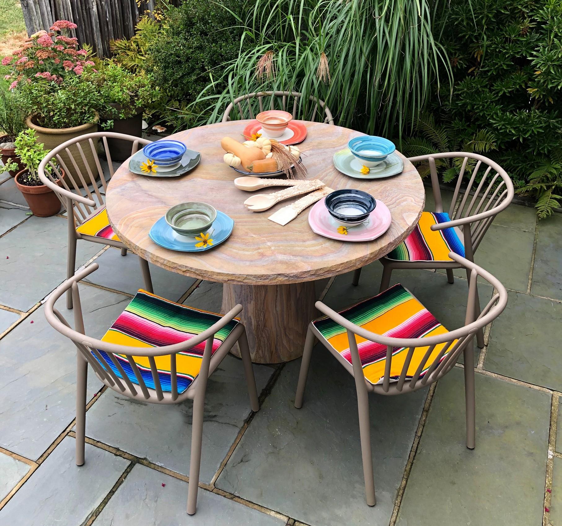 Round out-door table, hand-carved sandstone round out-door table by S. Odegard For Sale 3