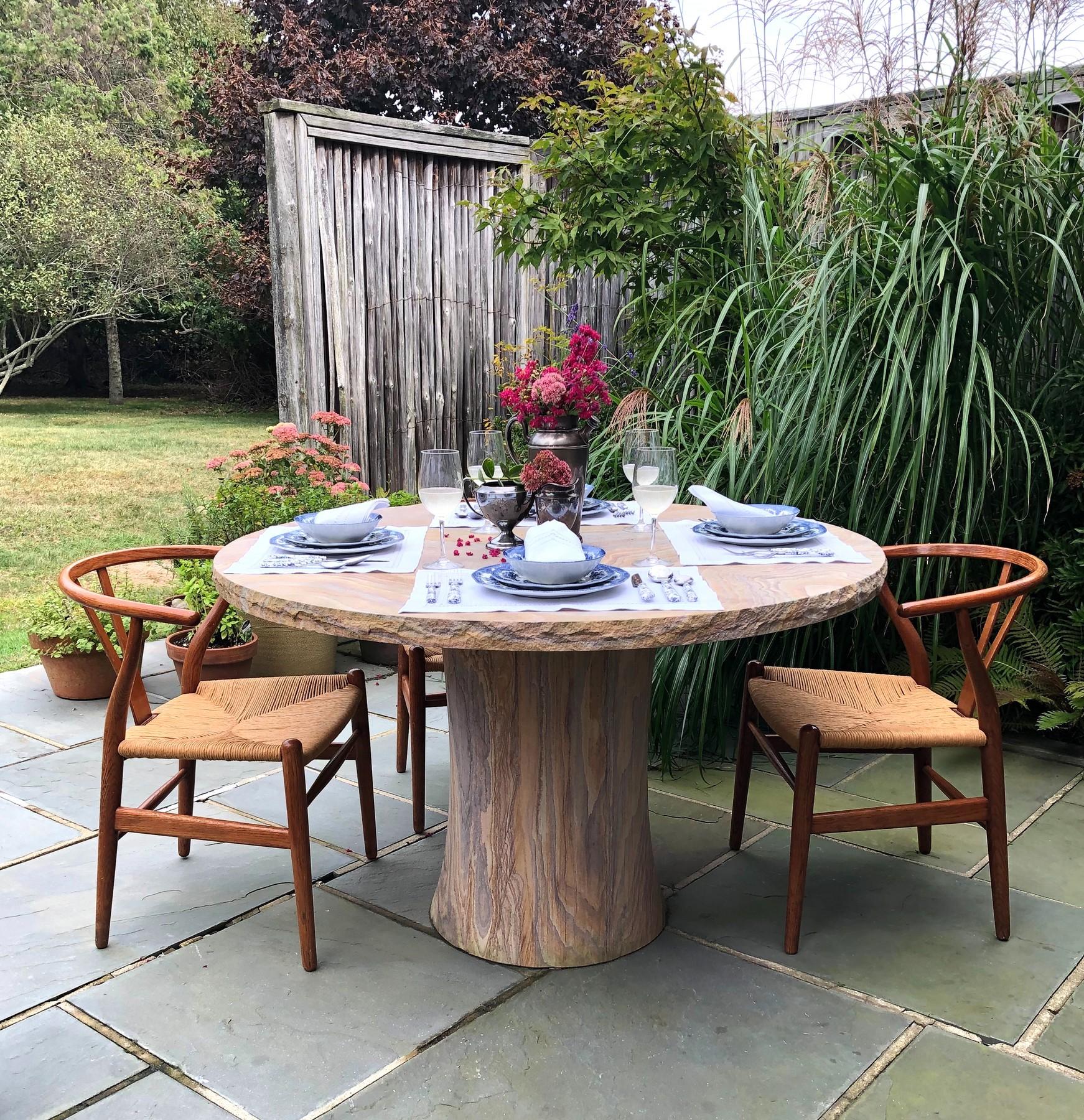 Contemporary Round out-door table, hand-carved sandstone round out-door table by S. Odegard For Sale