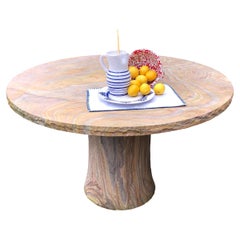 Round out-door table, hand-carved sandstone round out-door table by S. Odegard