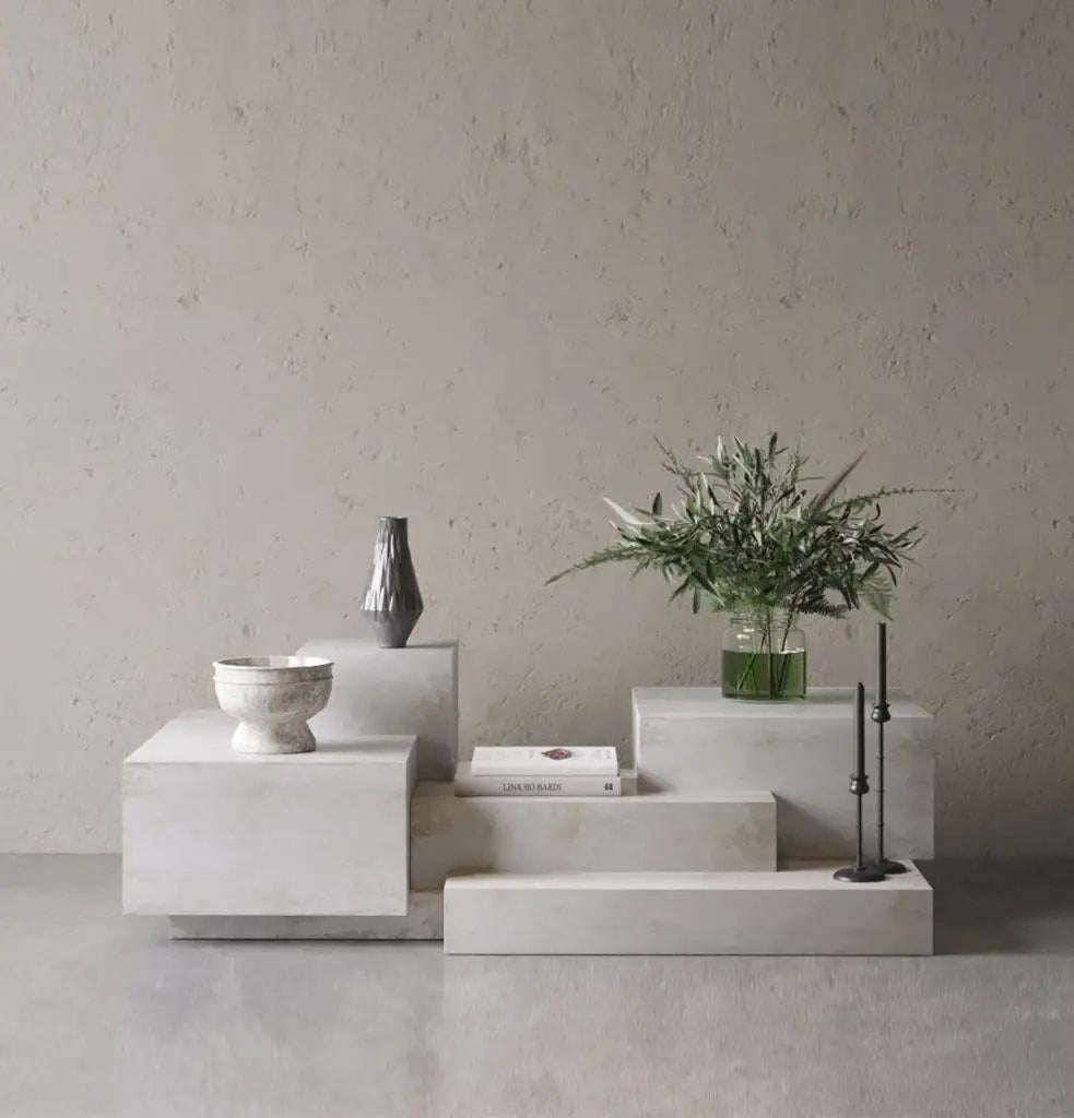 Mid-Century Modern Rise Stone Textured Coffee Table by Hermhaus For Sale