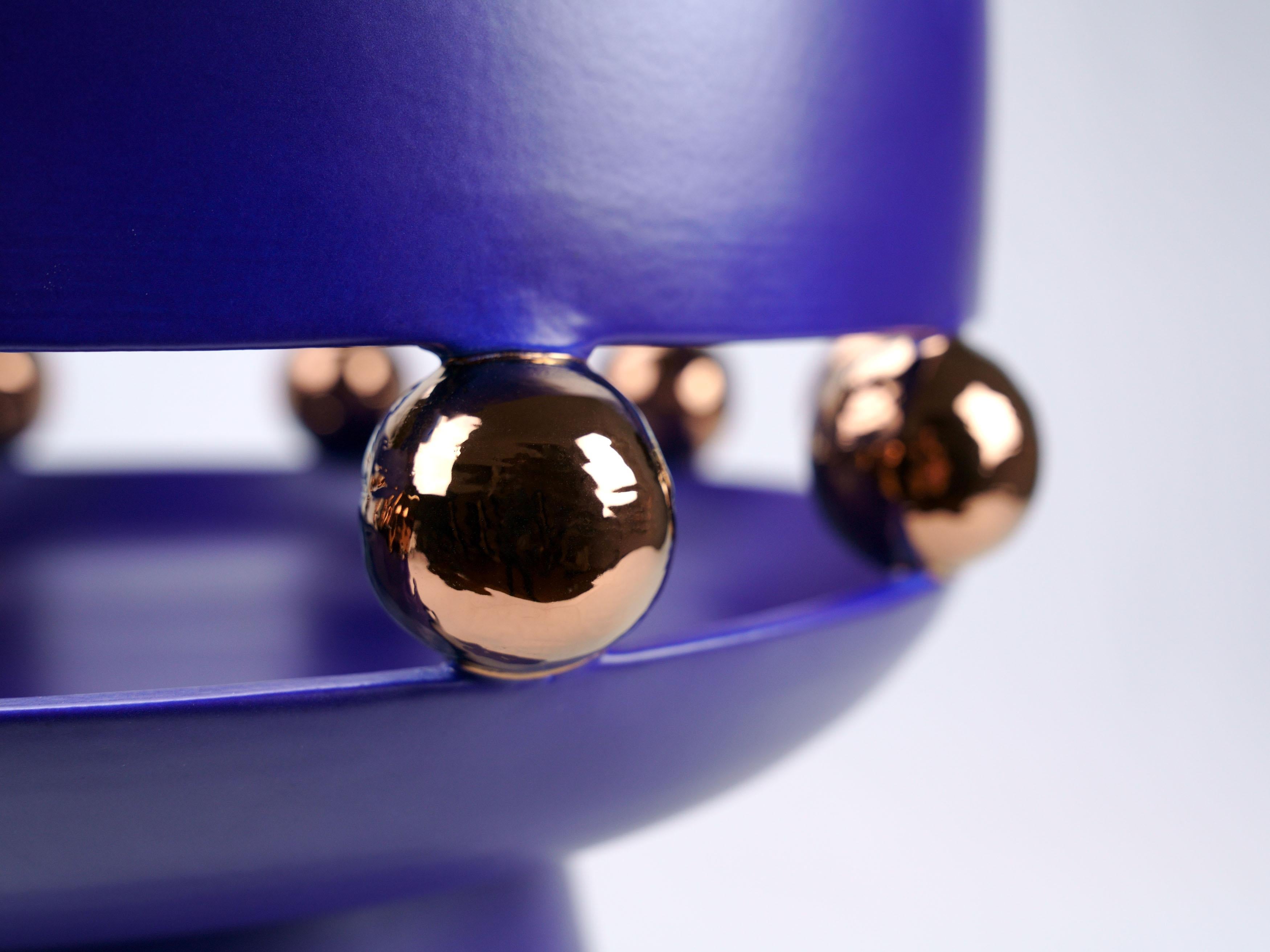Riser Bowl Vase, Matt Finishing Ultramarine Blue, Spheres Copper Luster, Italy In New Condition For Sale In Recanati, IT