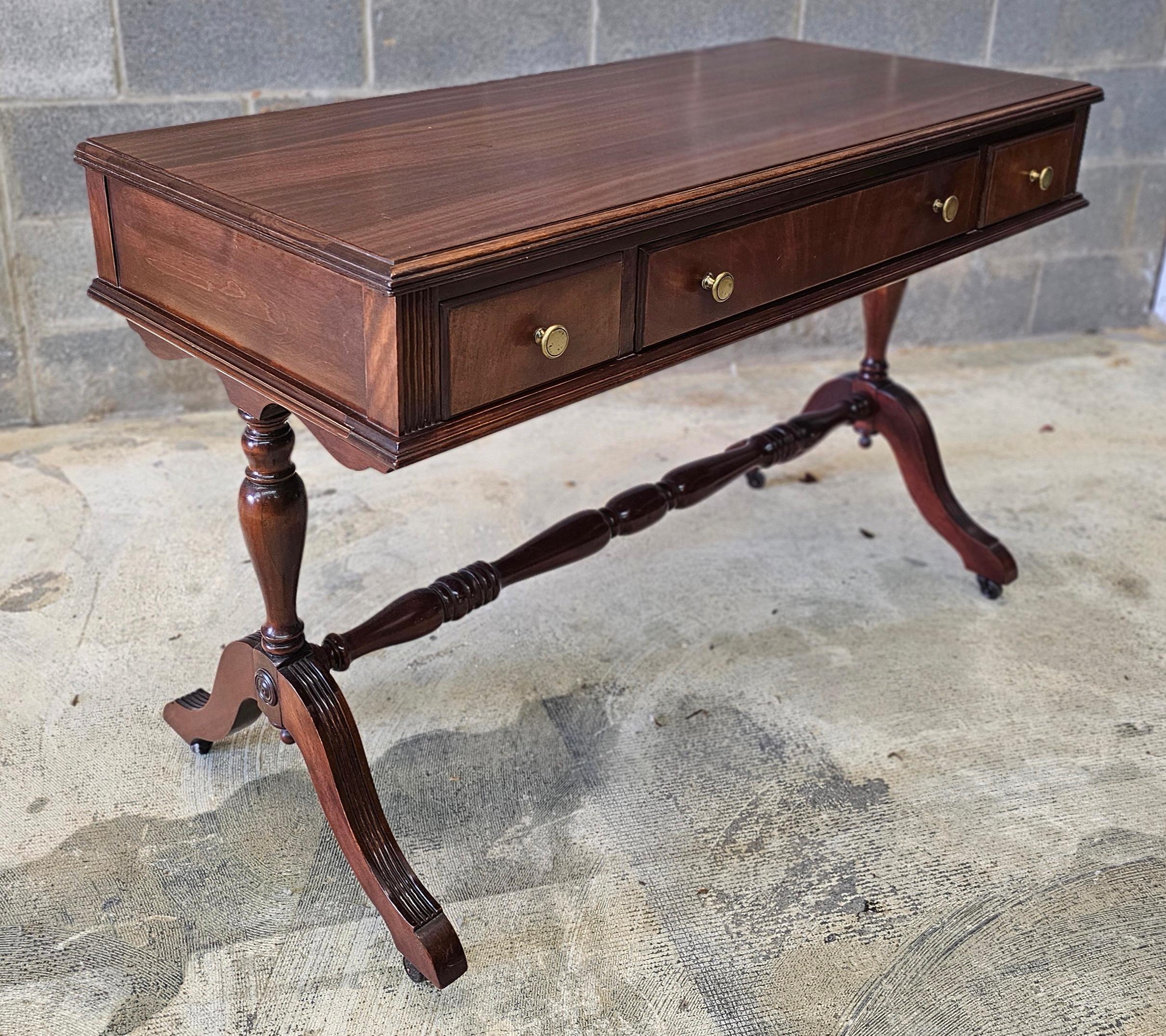 Rishel Furniture Mahogany Rolling Stretcher Mirrored Vanity Dressing Table 3