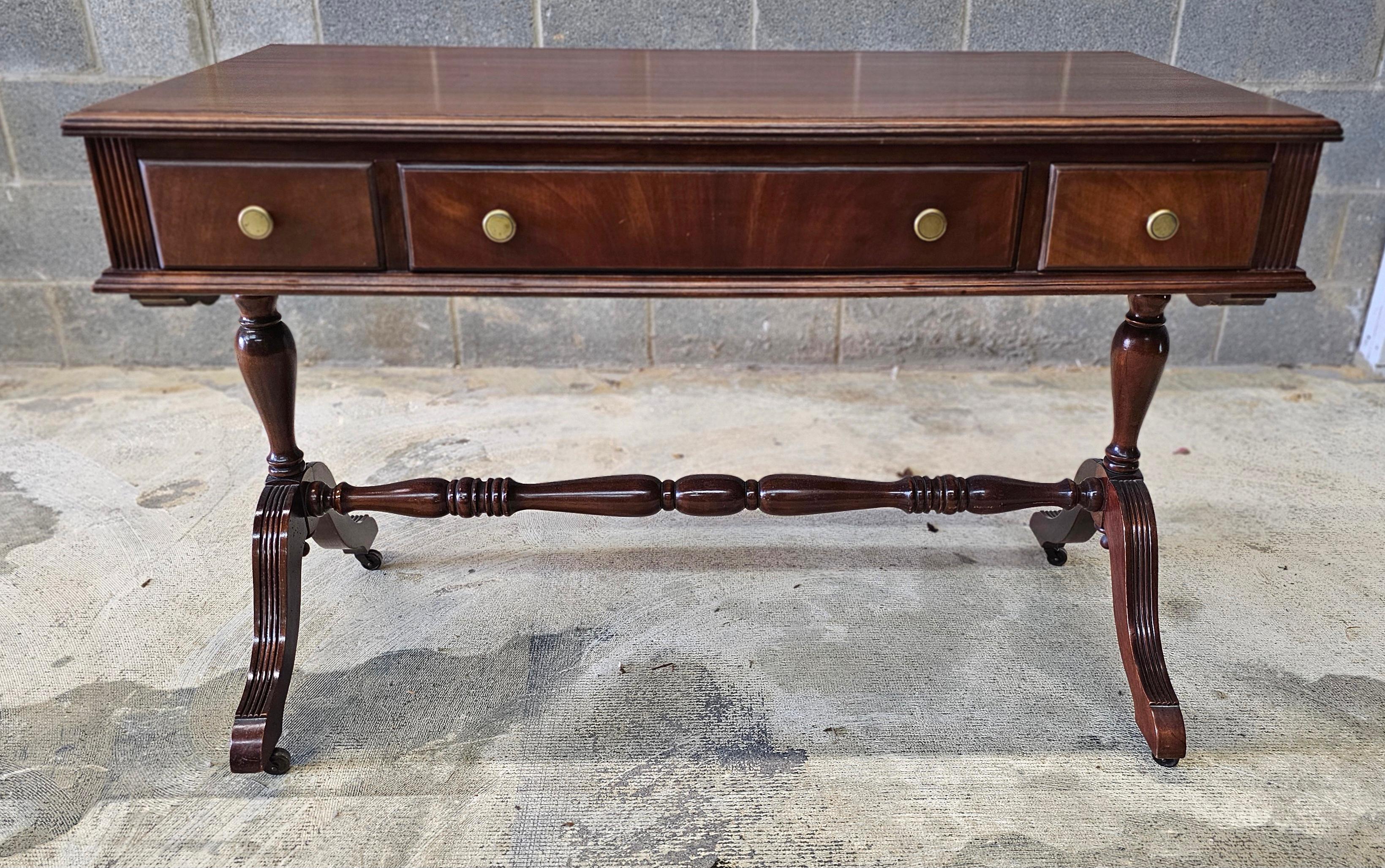 Rishel Furniture Mahogany Rolling Stretcher Mirrored Vanity Dressing Table 4