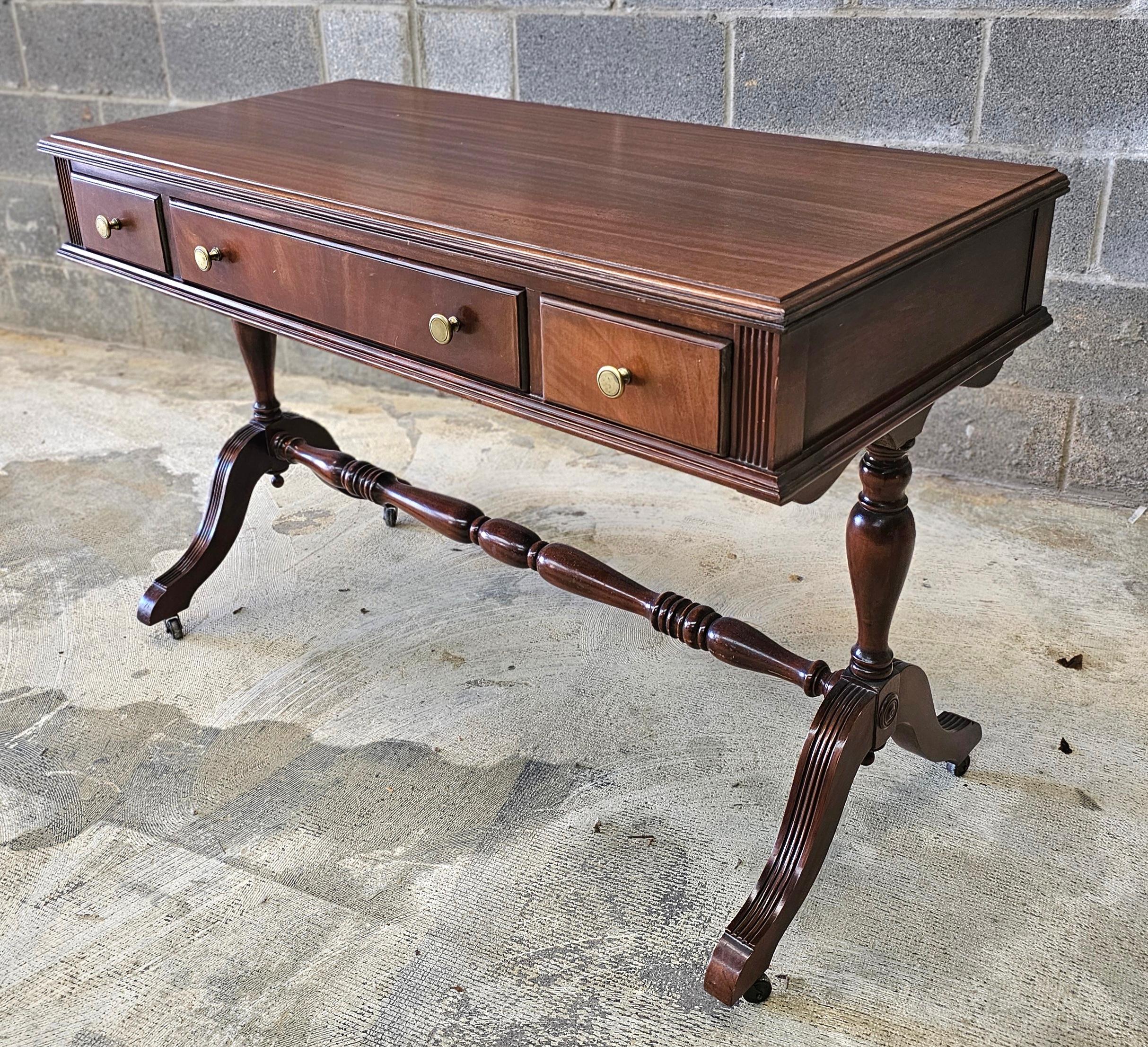 Rishel Furniture Mahogany Rolling Stretcher Mirrored Vanity Dressing Table 5