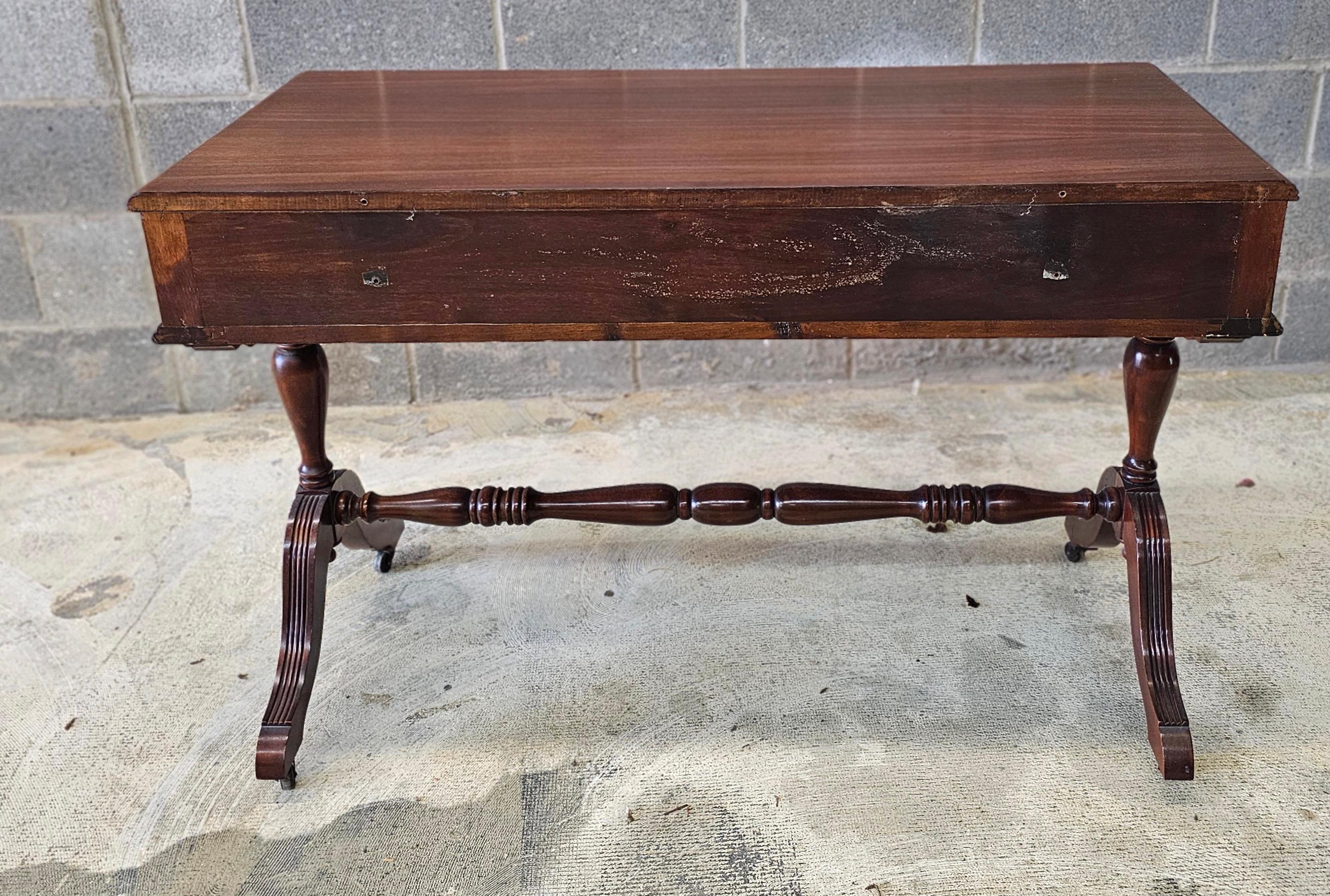 Rishel Furniture Mahogany Rolling Stretcher Mirrored Vanity Dressing Table 6