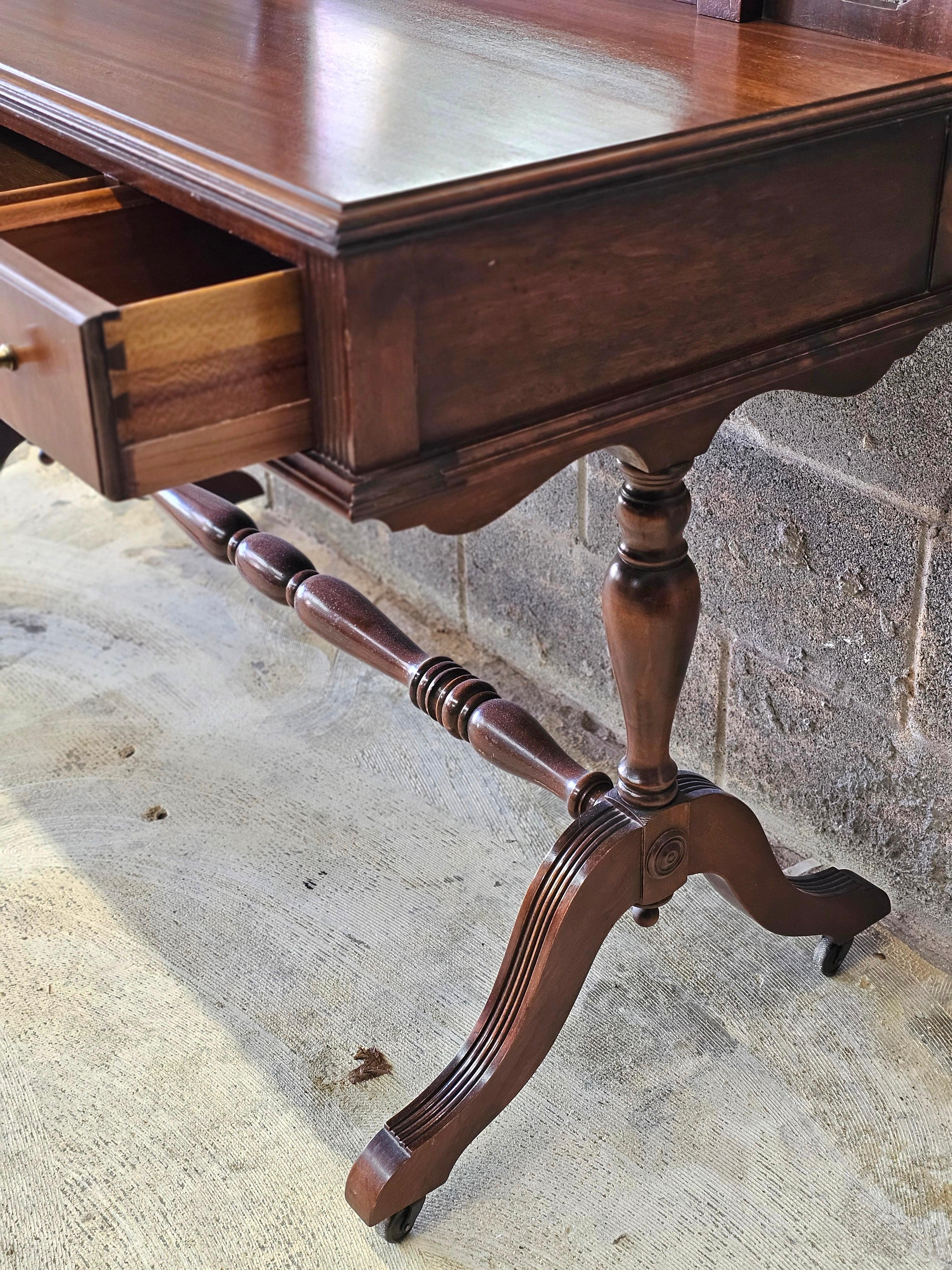 Rishel Furniture Mahogany Rolling Stretcher Mirrored Vanity Dressing Table 8