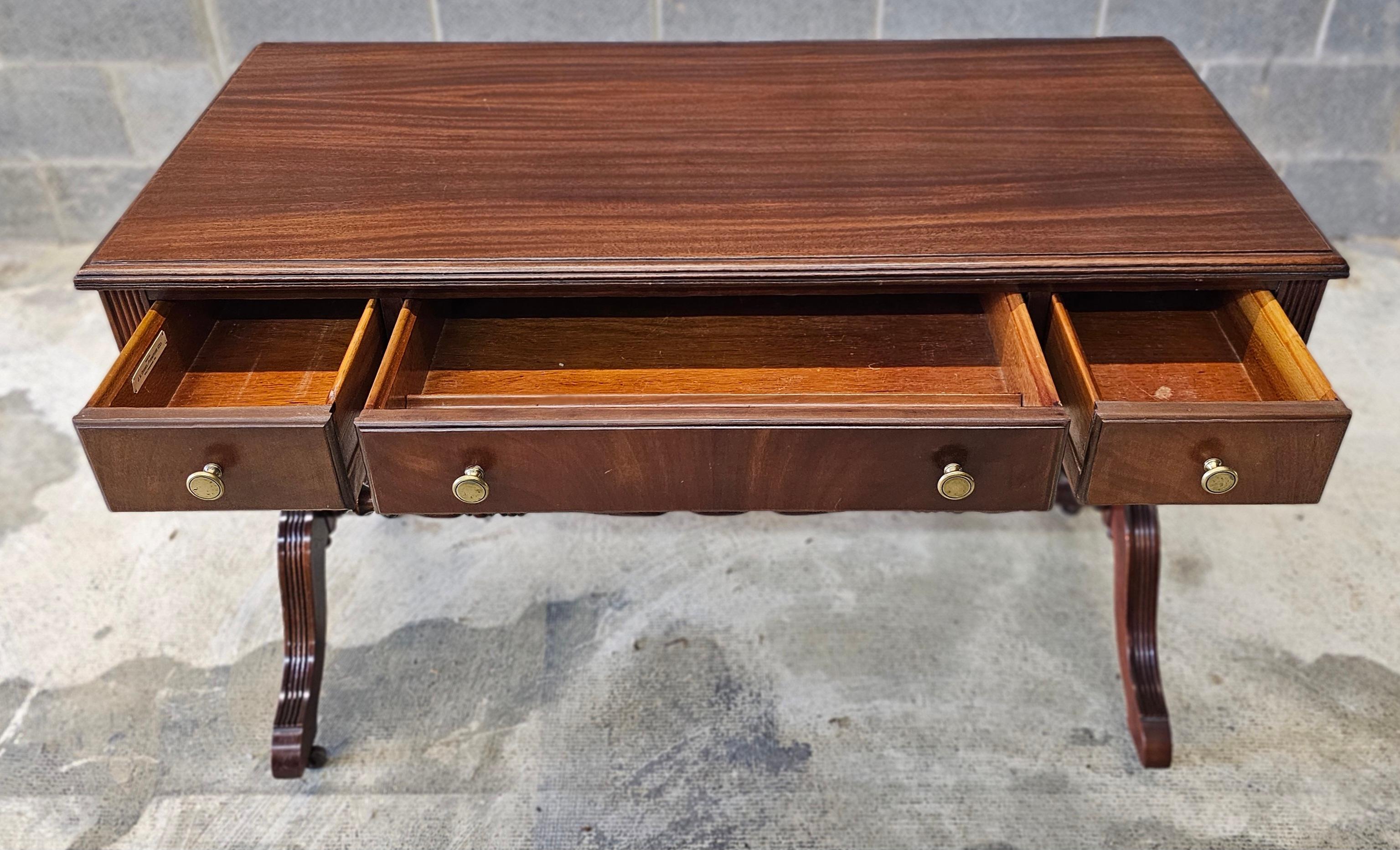 20th Century Rishel Furniture Mahogany Rolling Stretcher Mirrored Vanity Dressing Table