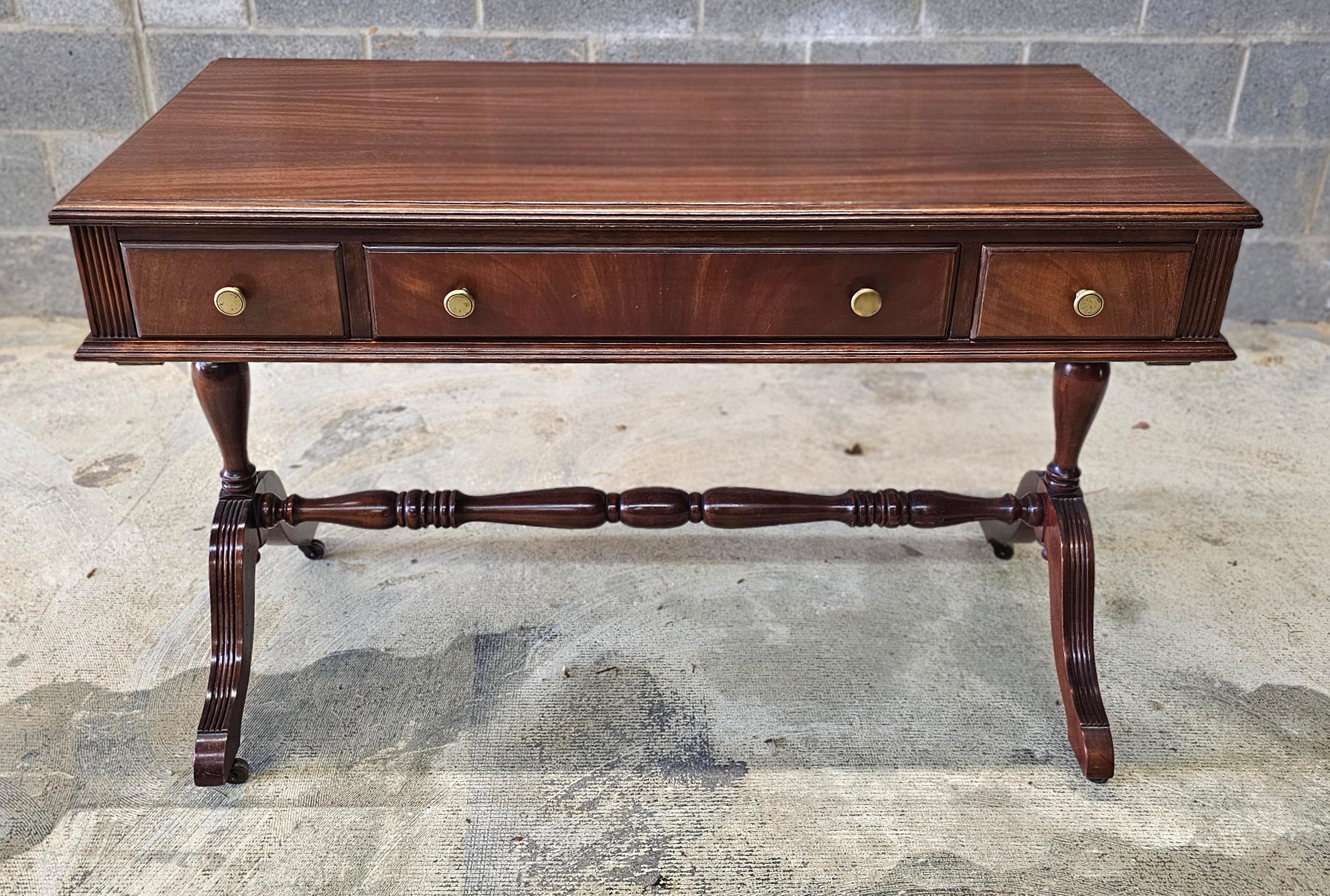 Rishel Furniture Mahogany Rolling Stretcher Mirrored Vanity Dressing Table 1