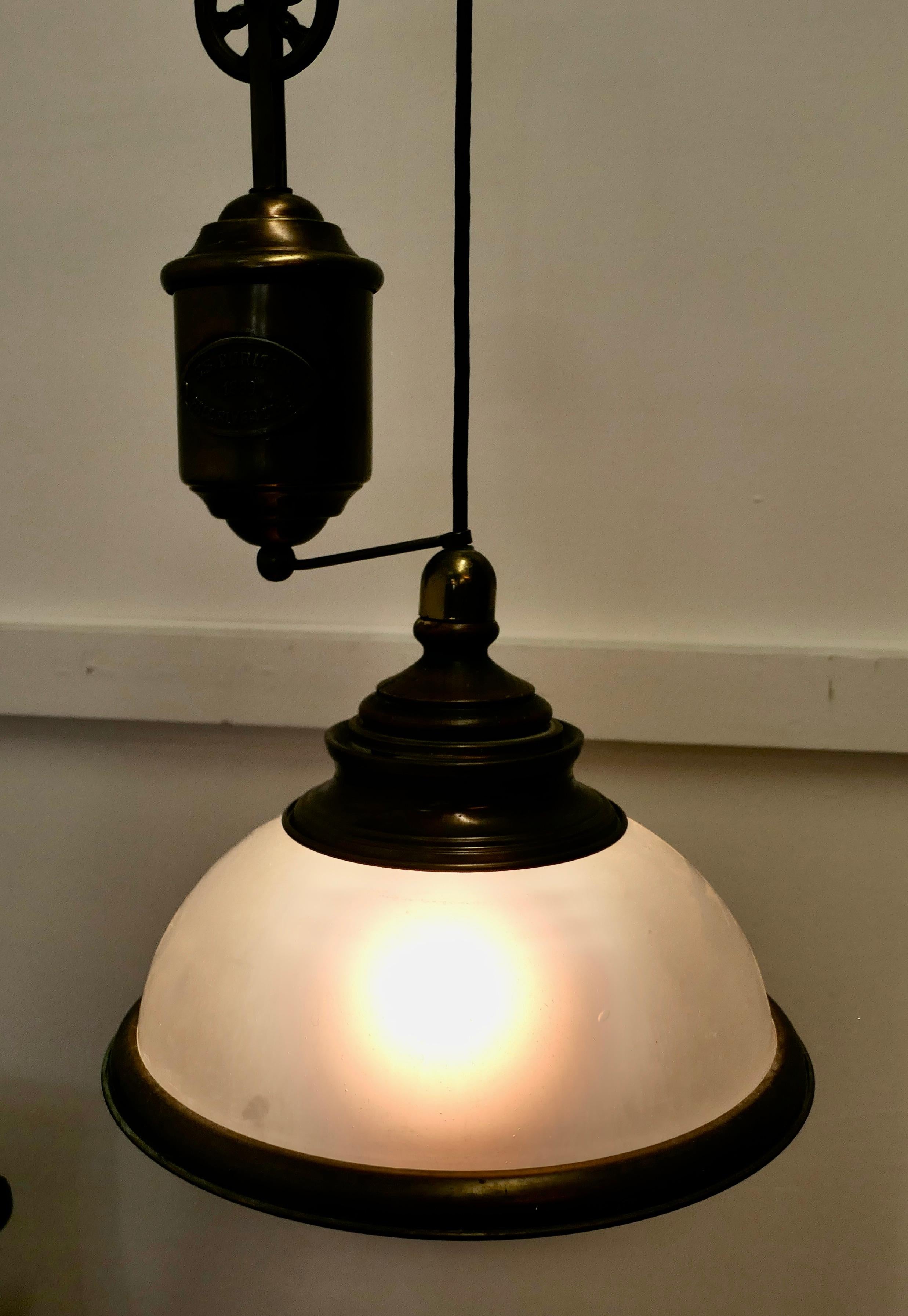 Steampunk Rising and Lowering Large Brass Ceiling Light
