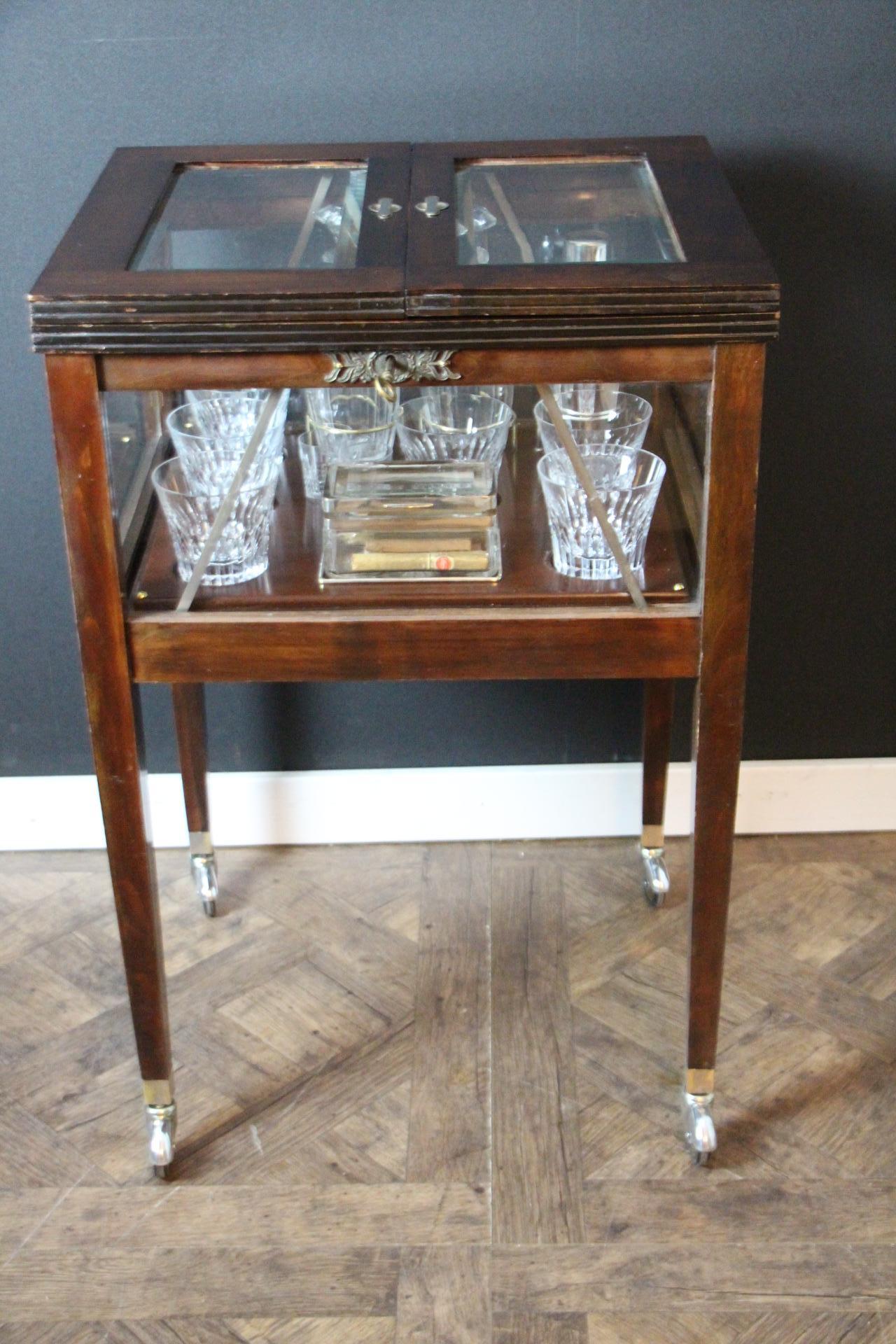 Mid-Century Modern Rising Drink Cabinet, Cocktail Bar, Dry Bar, Folding Bar, Pop Up Bar, Bar Cart For Sale