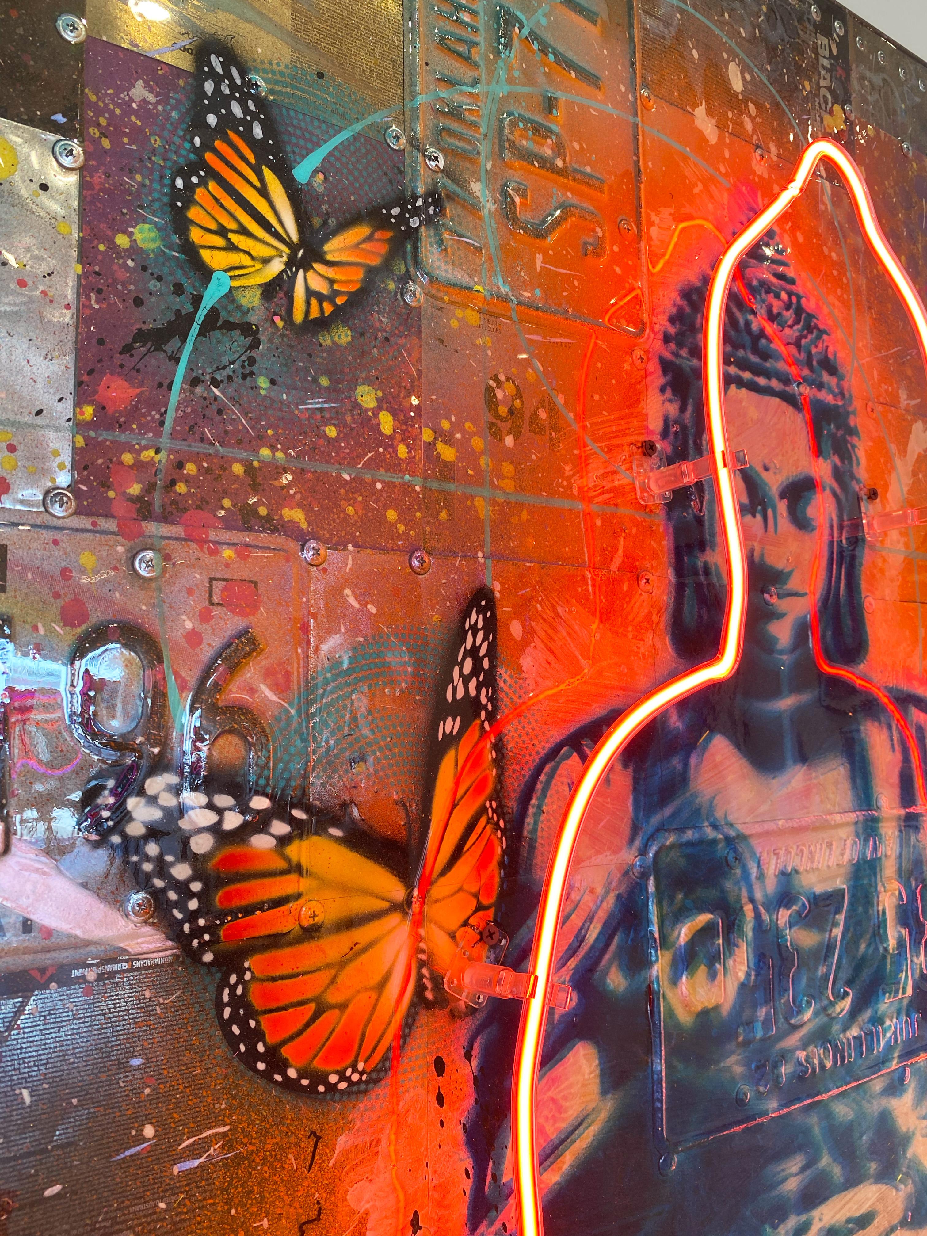 Peaceful Buddha Neon - Street Art Mixed Media Art by RISK