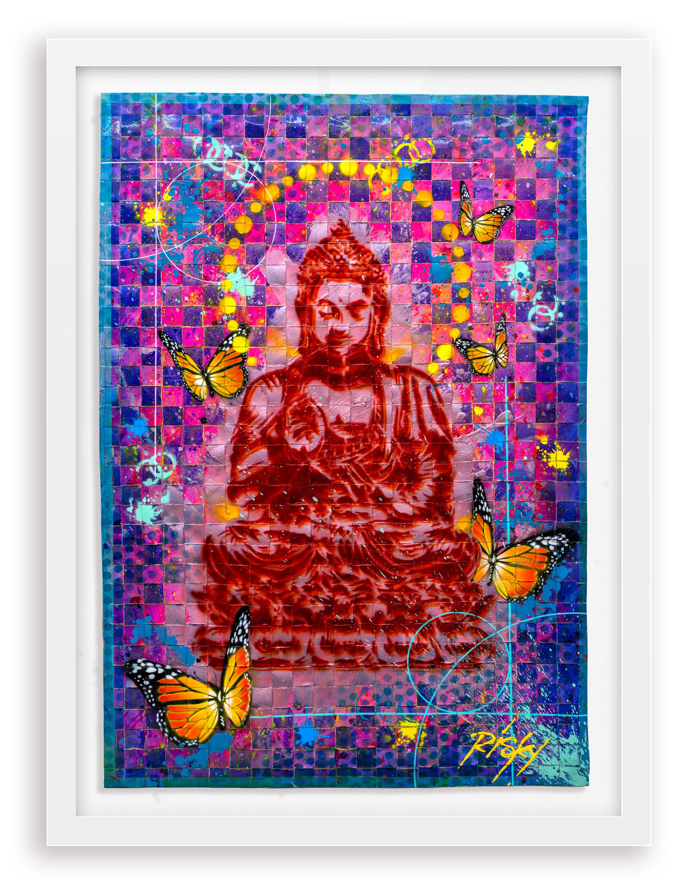 Friedensvoller Buddha in Rot gewebt