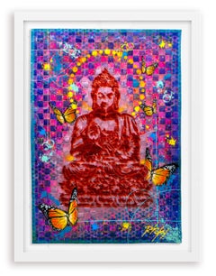 Friedensvoller Buddha in Rot gewebt