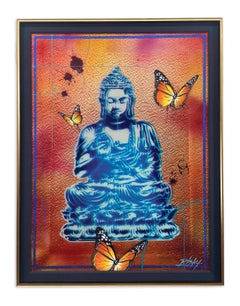 Bouddha paisible avec papillons en cuivre