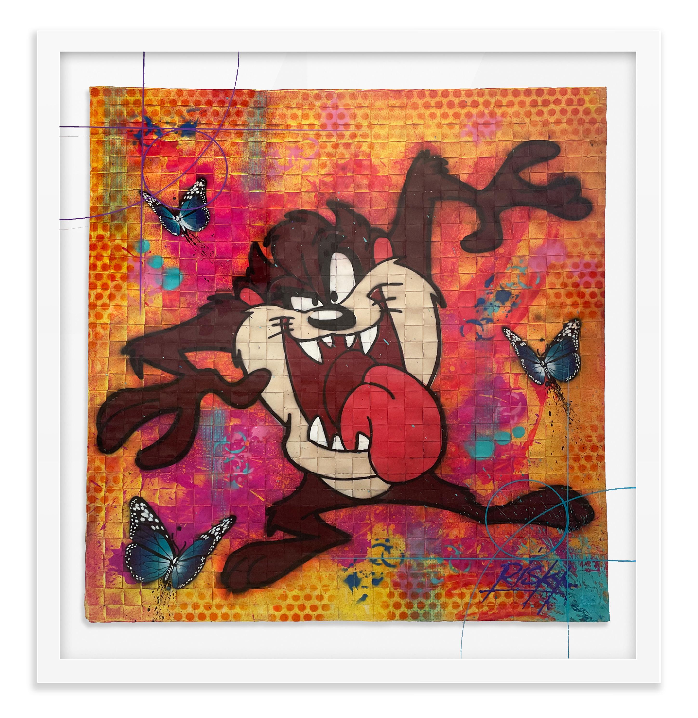 Risky Taz – Mixed-Media-Kunstwerk im Street-Art-Stil, gerahmt, 2010– – Mixed Media Art von RISK