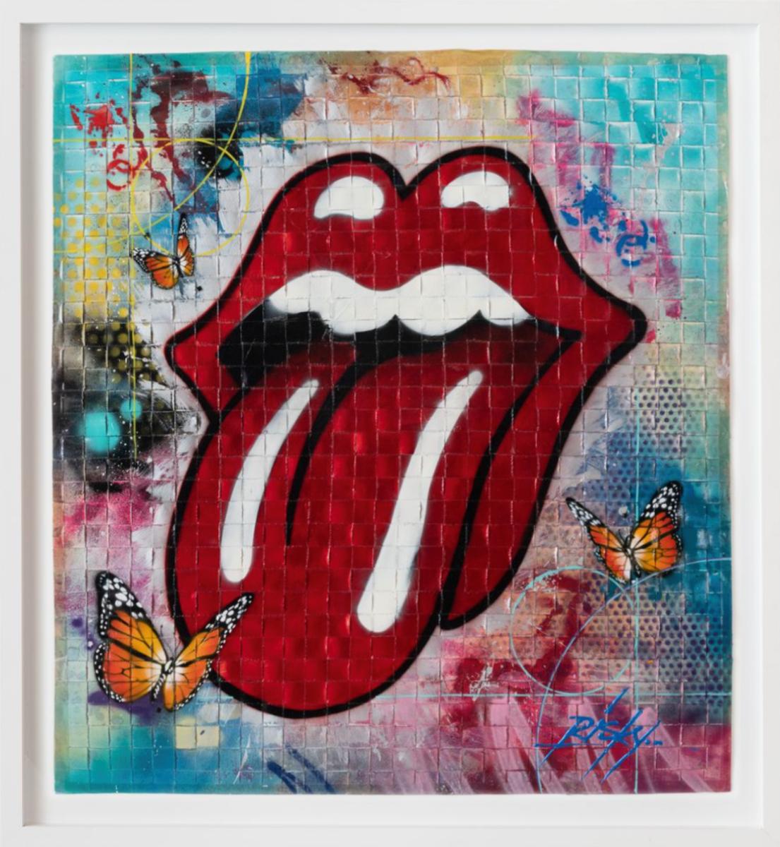 « Rolling Risky Red » encadré RISK Rolling Stones Street Art
