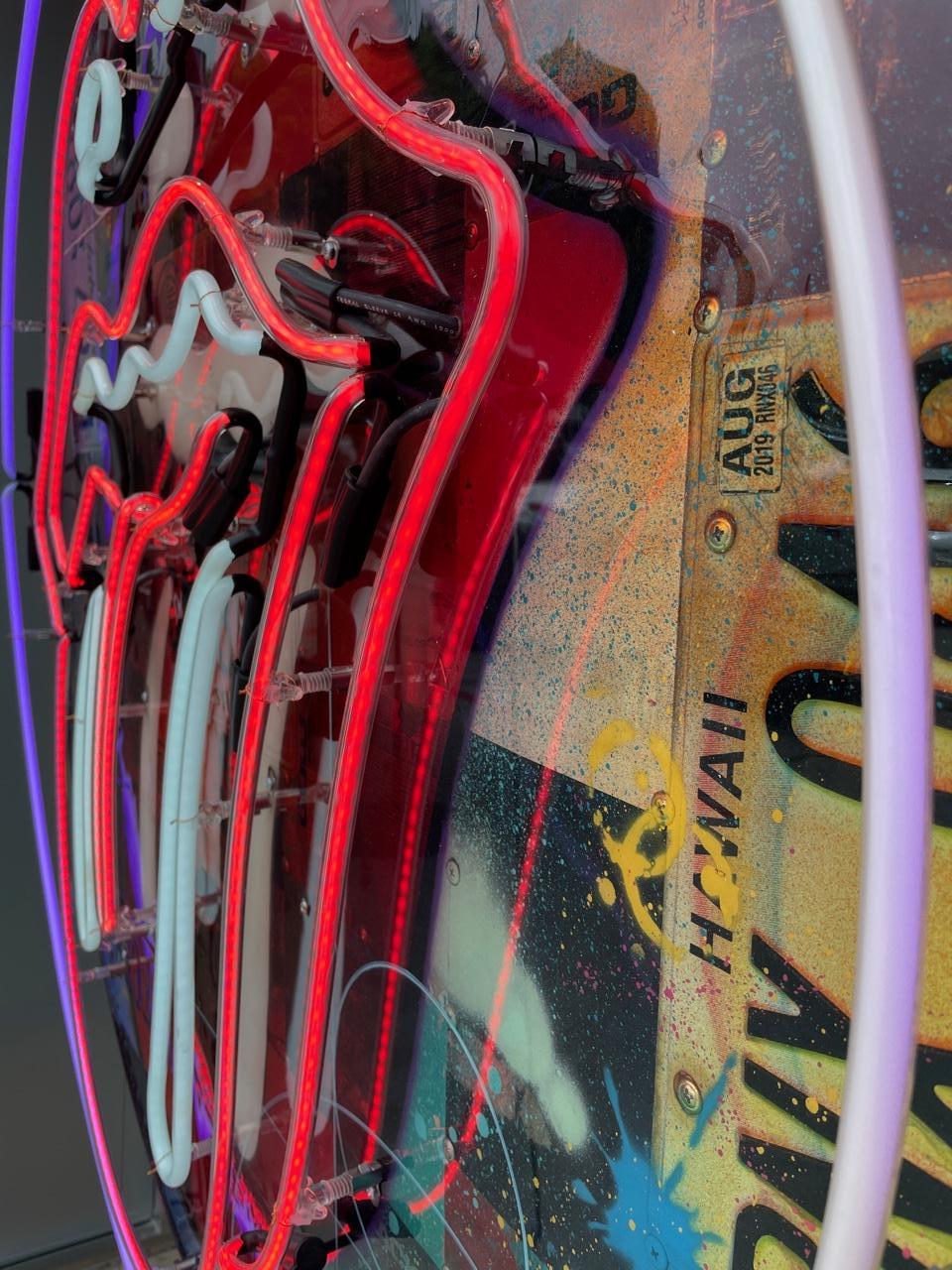 805 neon sign with truck