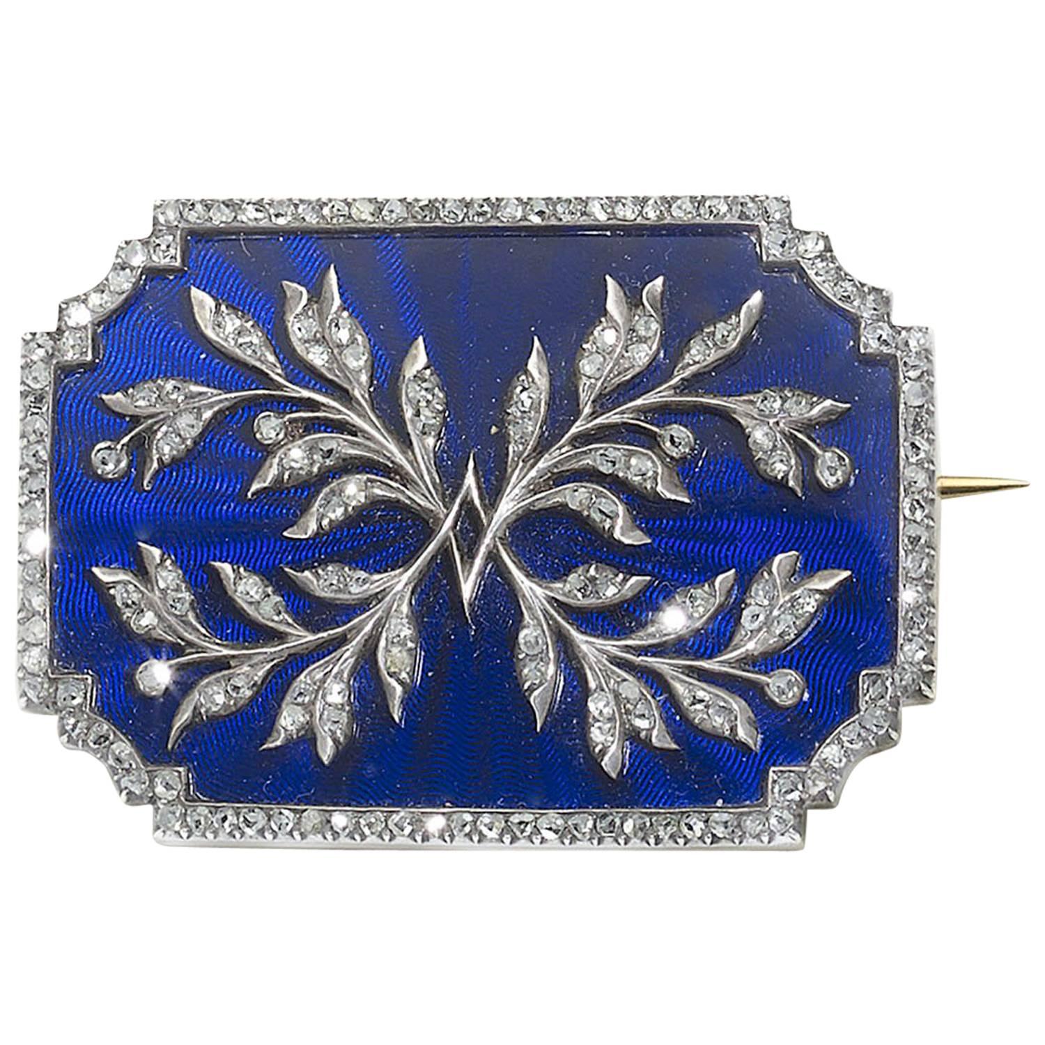 Risler 
Carré Enamel and Diamond Brooch