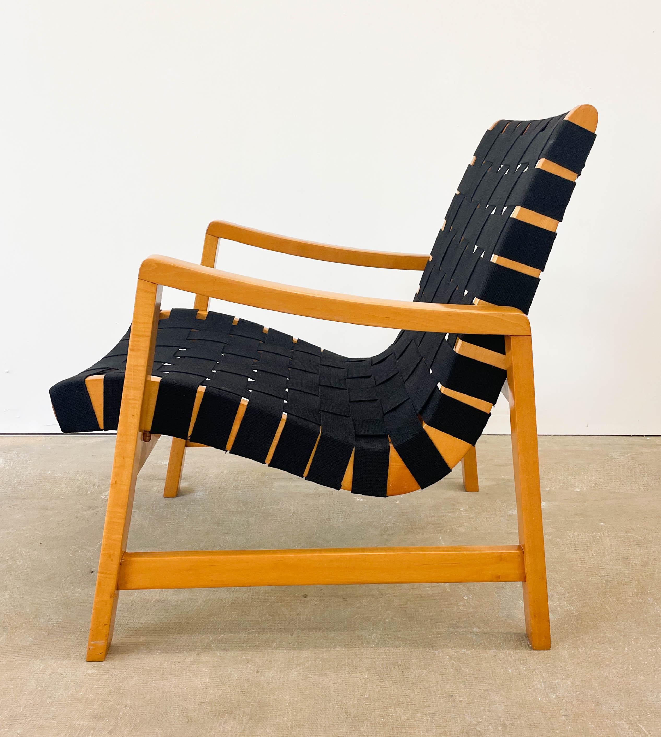 Classic early edition of Jens Risom's iconic webbed armchair 652W design (1943) made by Knoll associates in the mid-1940s.


Condition: Maple chair frames have been lightly refinished and new high-quality cotton webbing installed providing a very