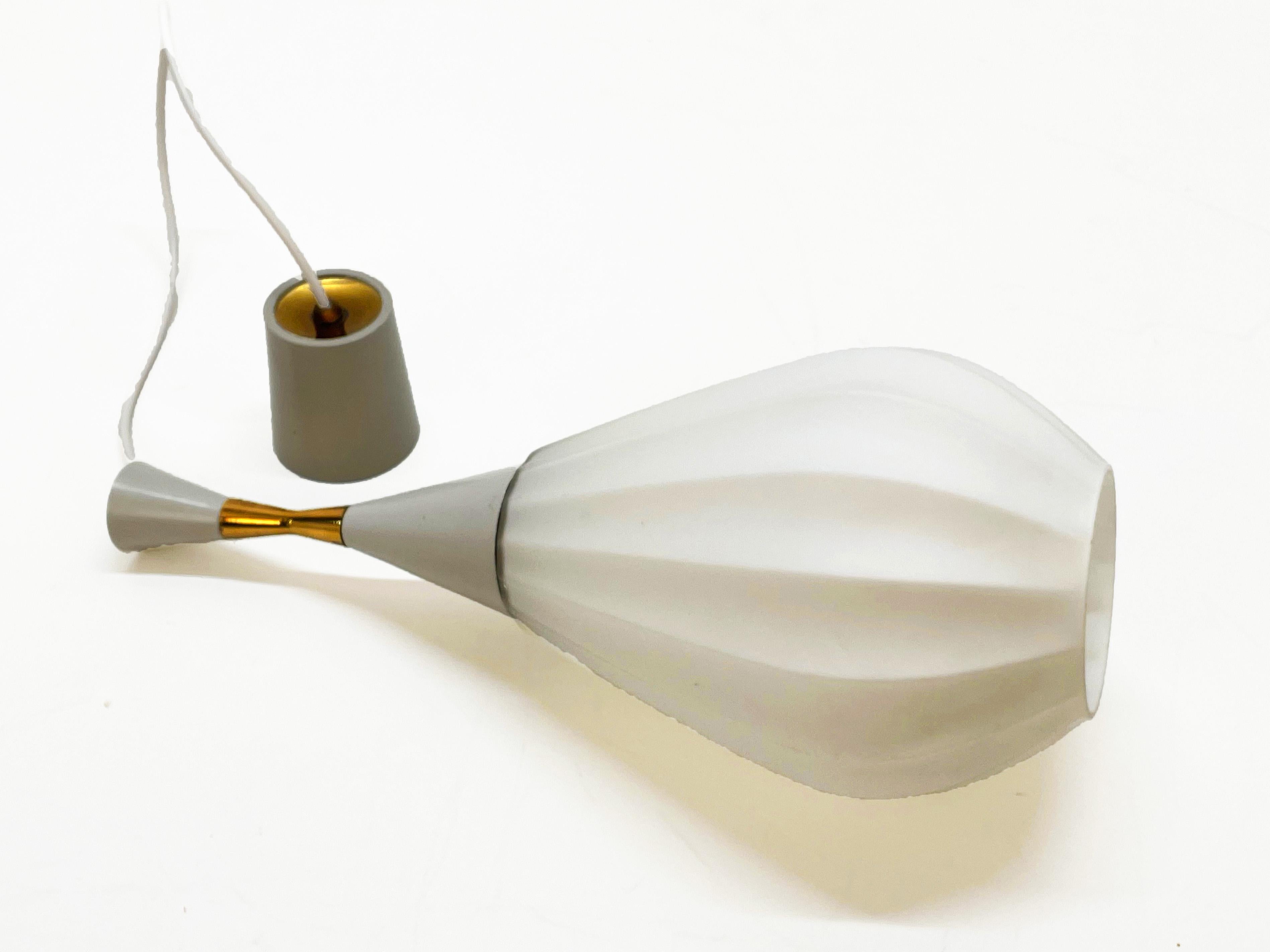 Rispal Midcentury French Drop-Shaped Opaline Glass and Brass Chandelier, 1950s For Sale 6