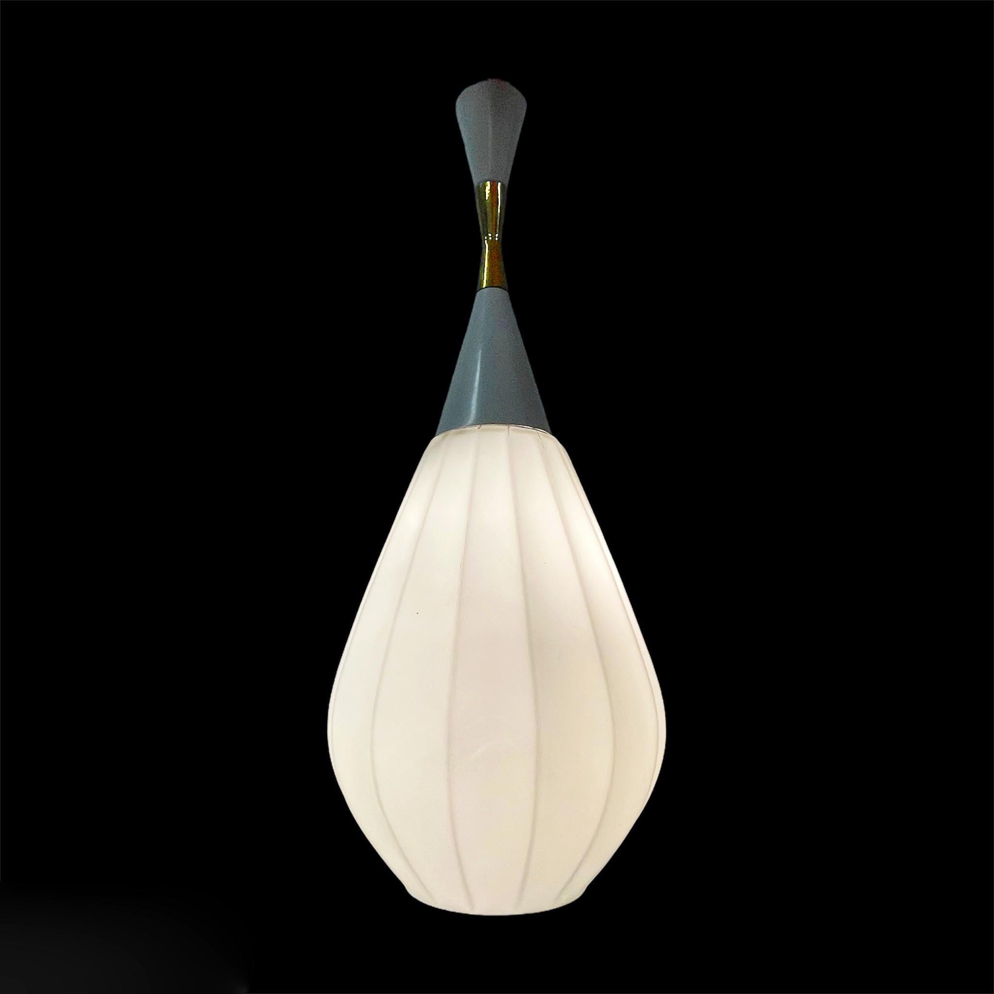 Rispal Midcentury French Drop-Shaped Opaline Glass and Brass Chandelier, 1950s For Sale 9